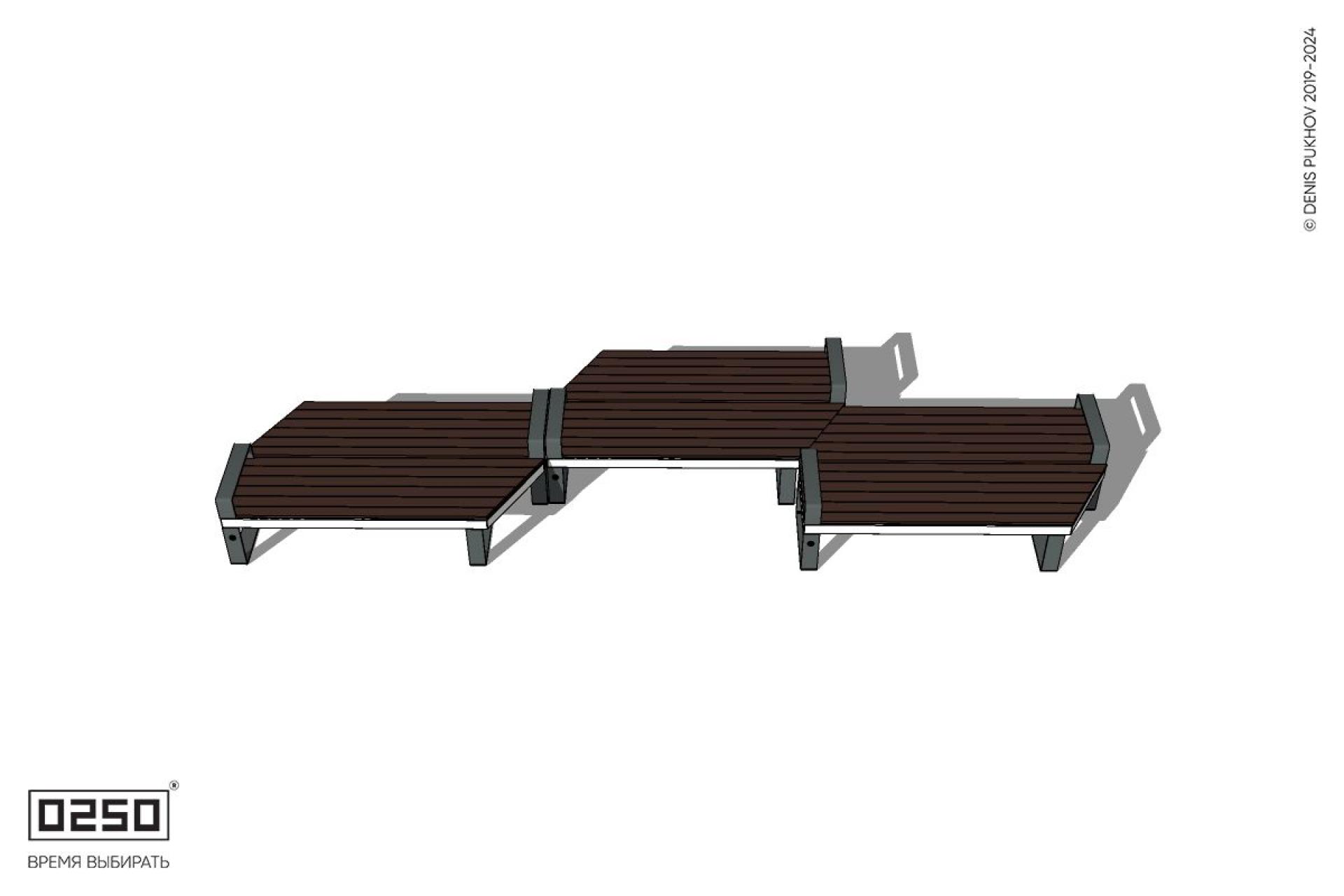 Уличная Скамейка паратрапецевидная правая трехпролетная на ножках производство 0250