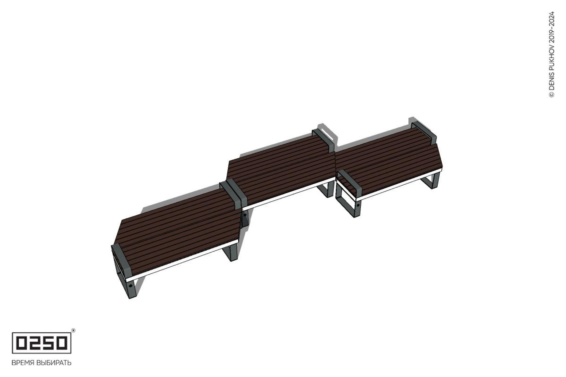 Уличная Скамейка паратрапецевидная правая трехпролетная на ножках производство 0250