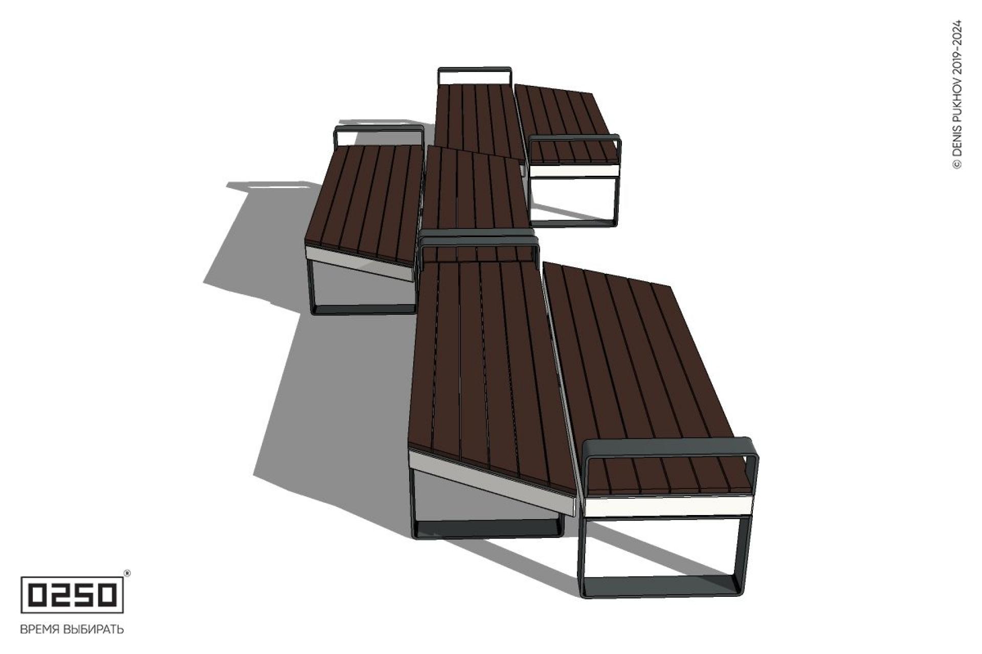 Уличная Скамейка паратрапецевидная правая трехпролетная на ножках производство 0250