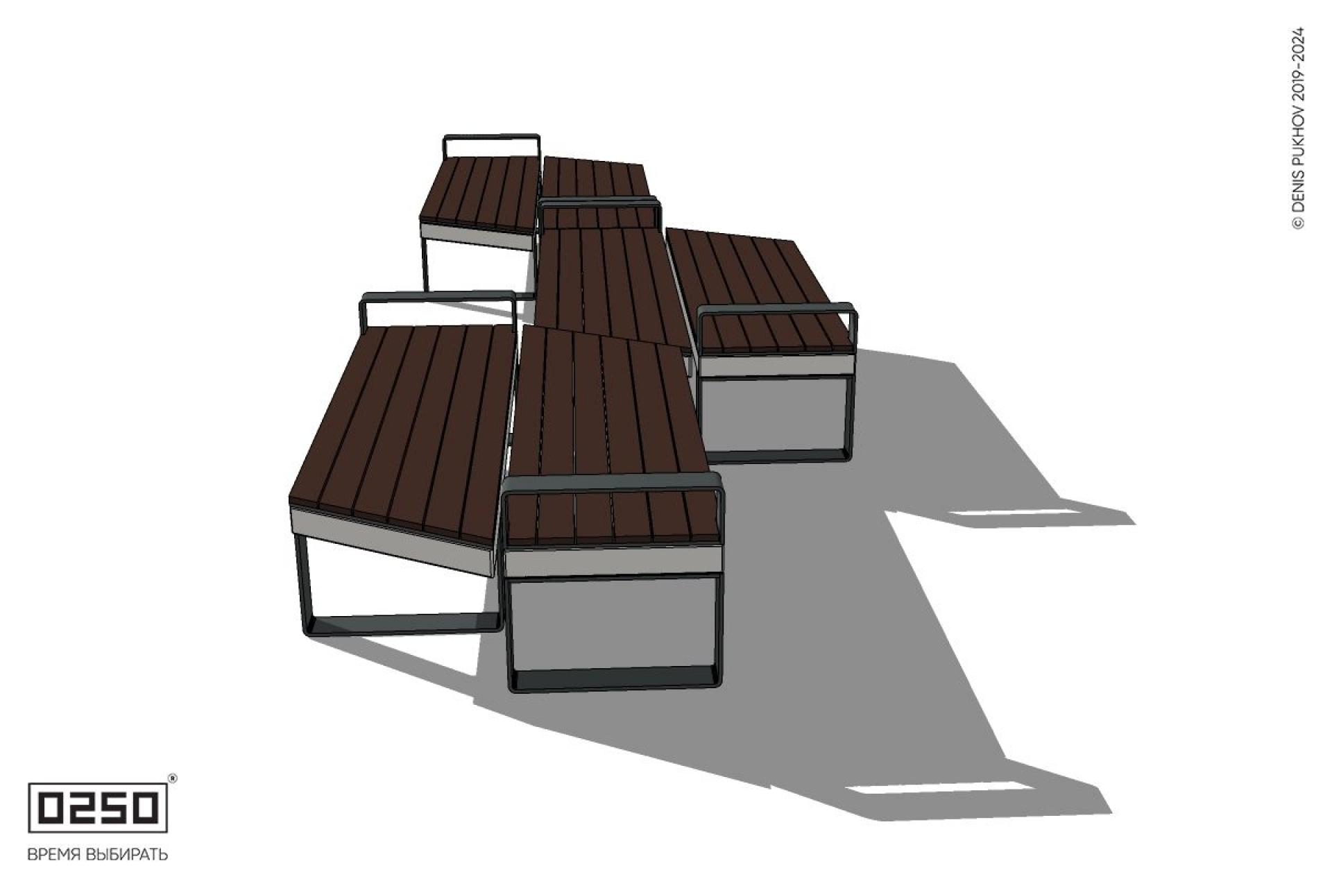 Уличная Скамейка паратрапецевидная правая трехпролетная на ножках производство 0250