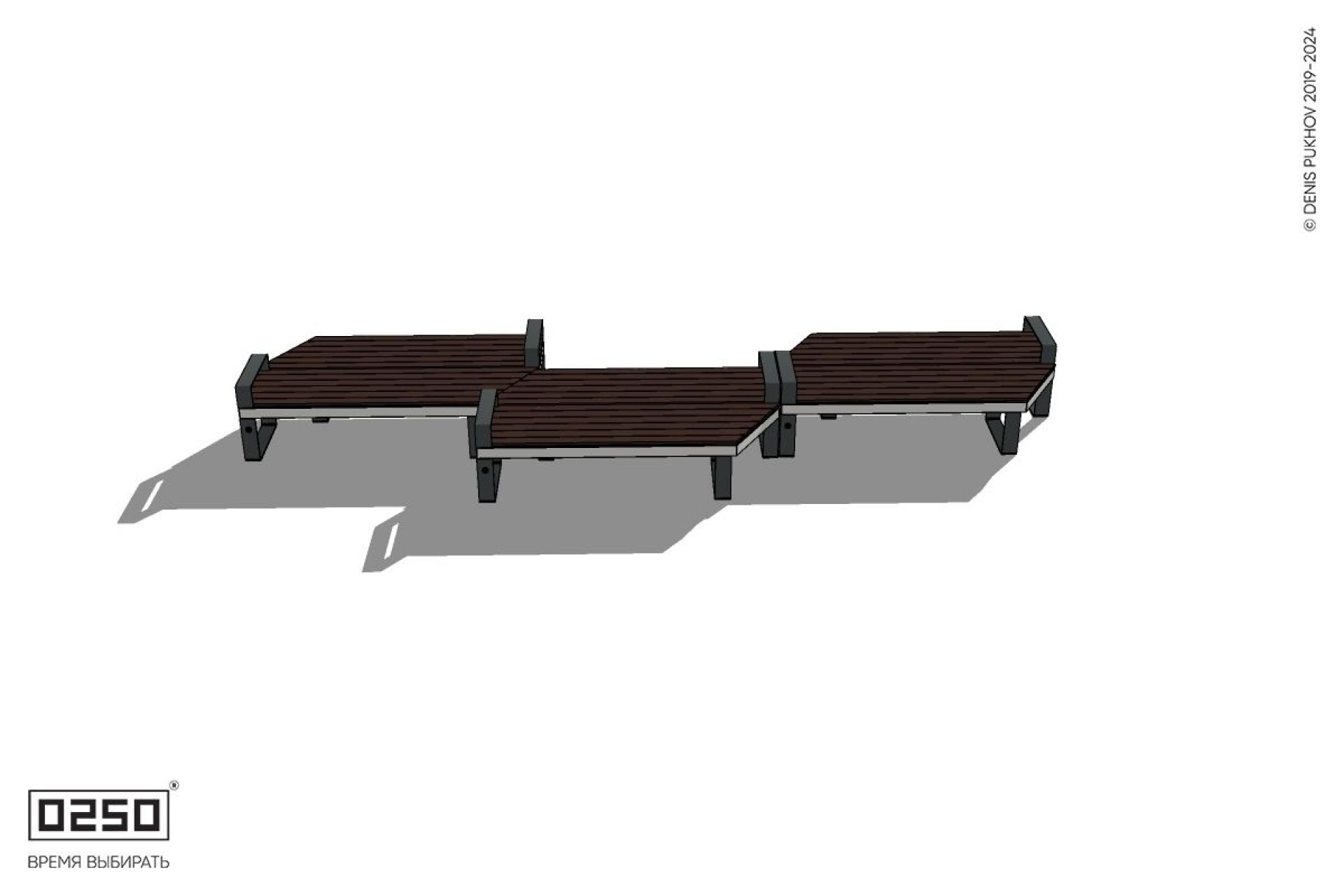 Уличная Скамейка паратрапецевидная правая трехпролетная на ножках производство 0250