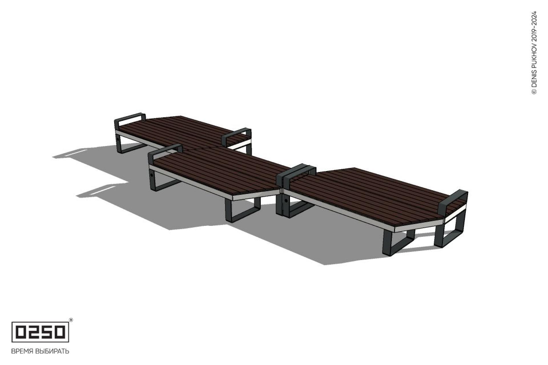Уличная Скамейка паратрапецевидная правая трехпролетная на ножках производство 0250