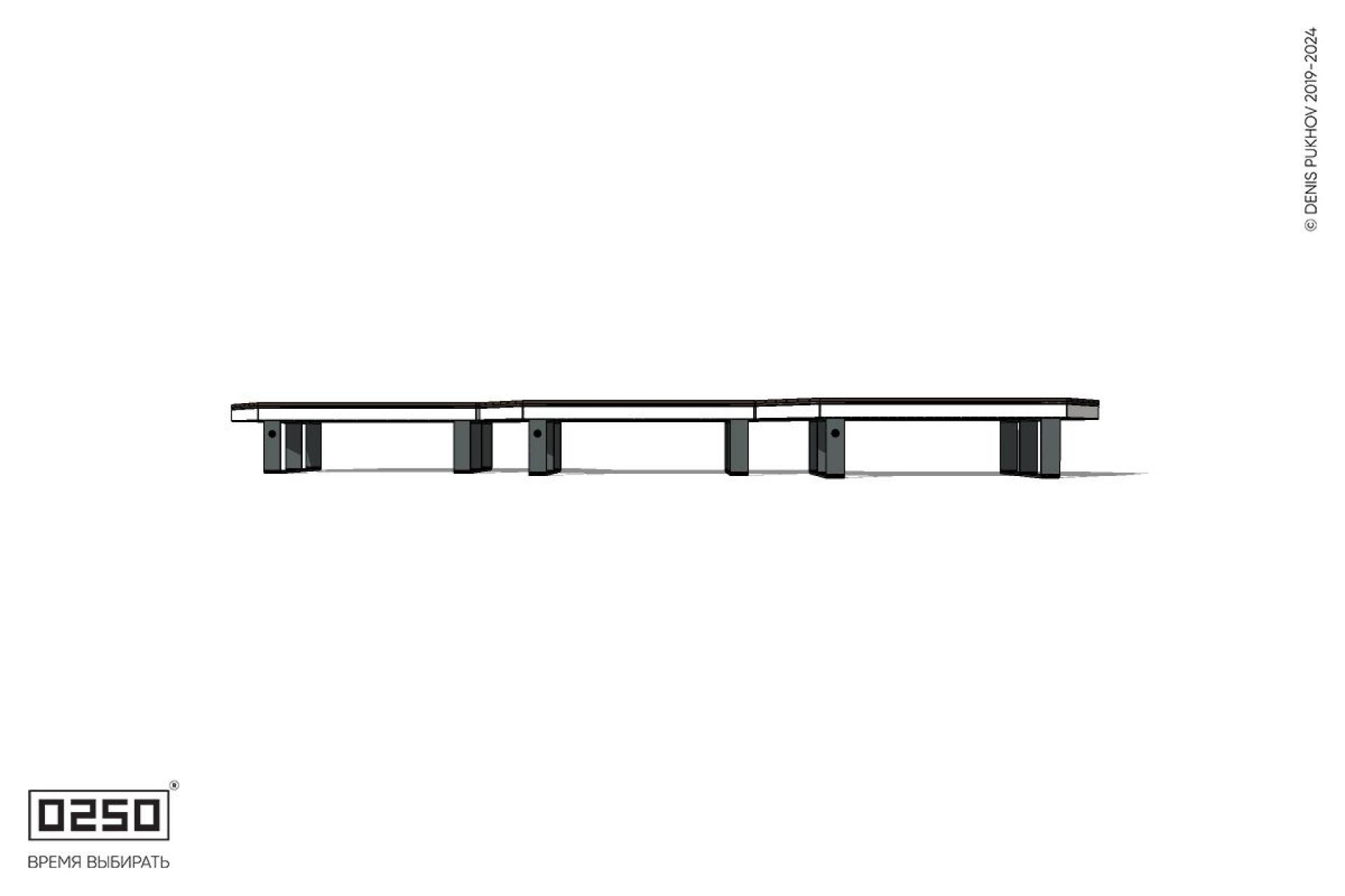 Уличная Скамейка паратрапецевидная трехпролетная четырехрядная на ножках производство 0250