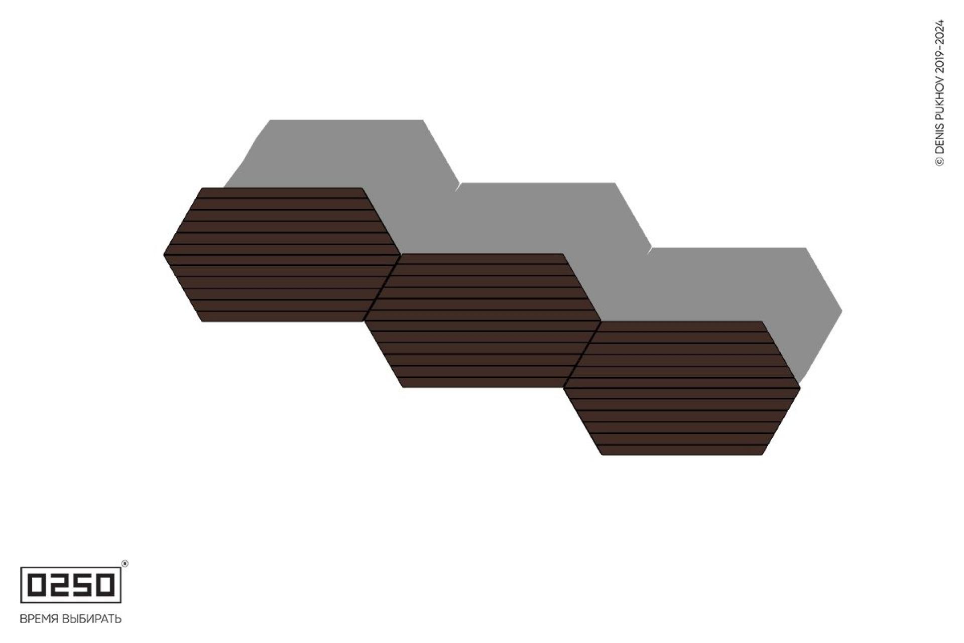 Уличная Скамейка паратрапецевидная трехпролетная четырехрядная на ножках производство 0250, module