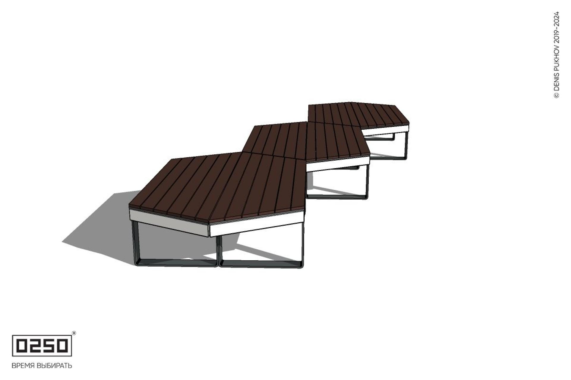 Уличная Скамейка паратрапецевидная трехпролетная четырехрядная на ножках производство 0250