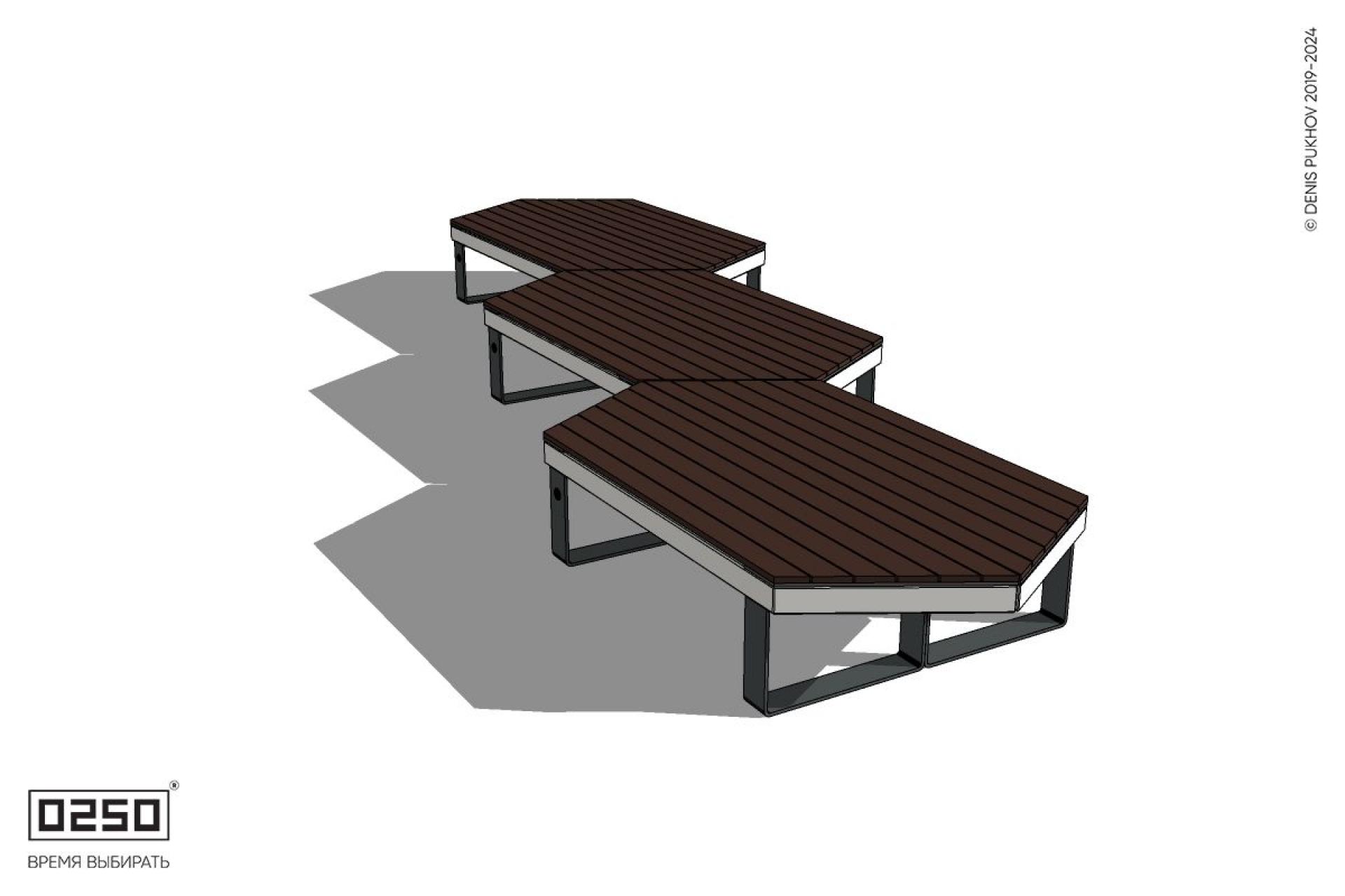 Уличная Скамейка паратрапецевидная трехпролетная четырехрядная на ножках производство 0250