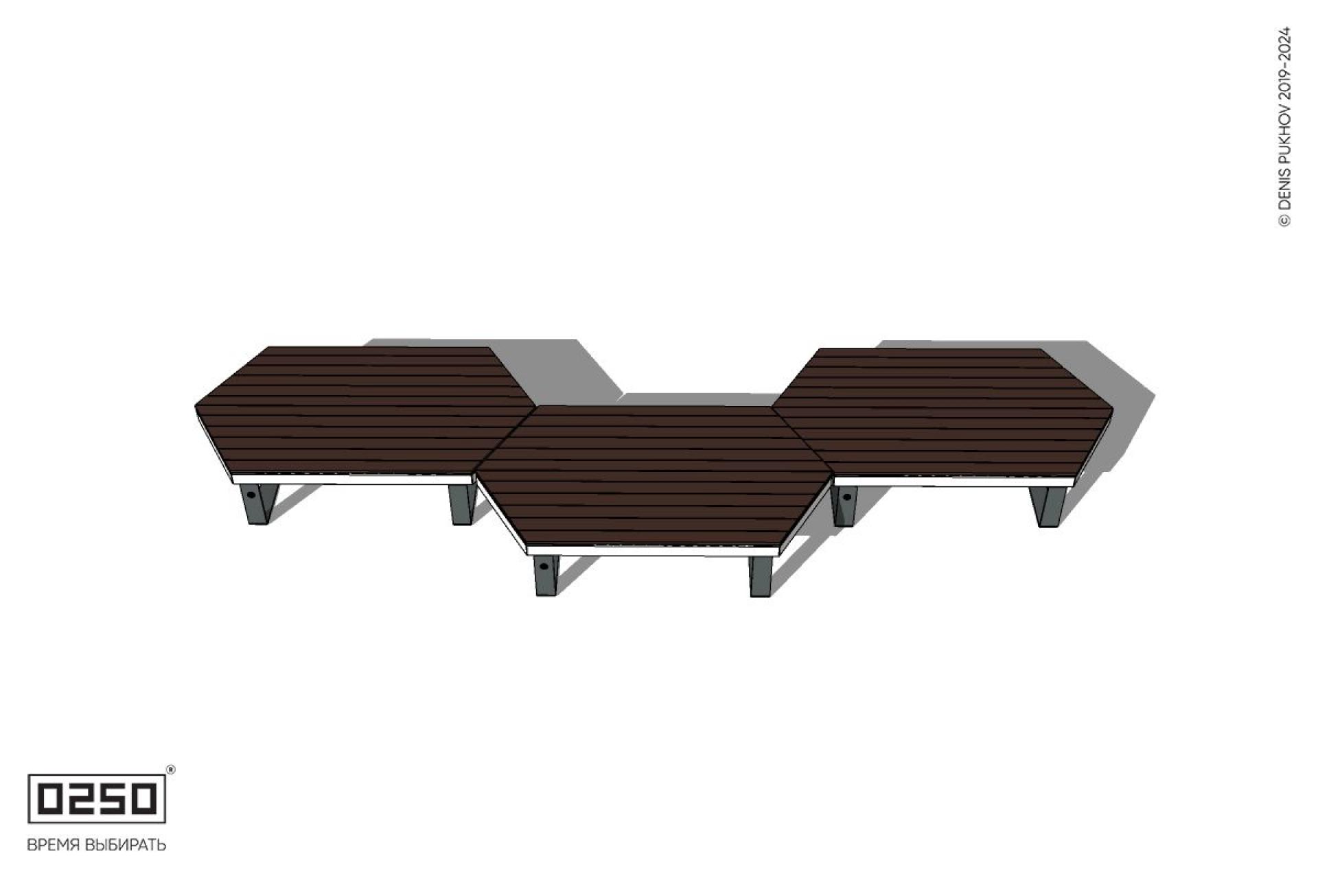 Уличная Скамейка паратрапецевидная трехпролетная на ножках производство 0250