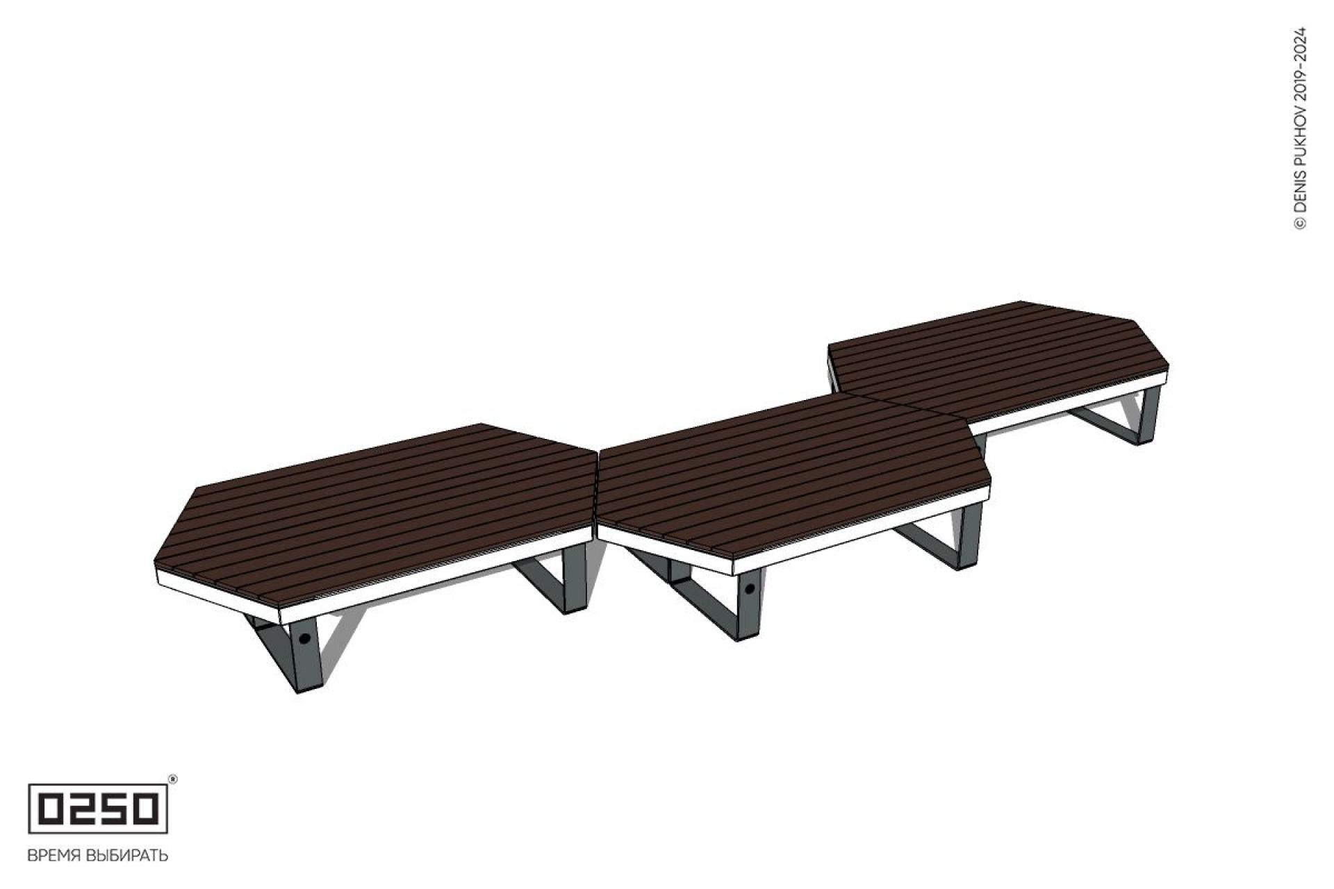 Уличная Скамейка паратрапецевидная трехпролетная на ножках производство 0250