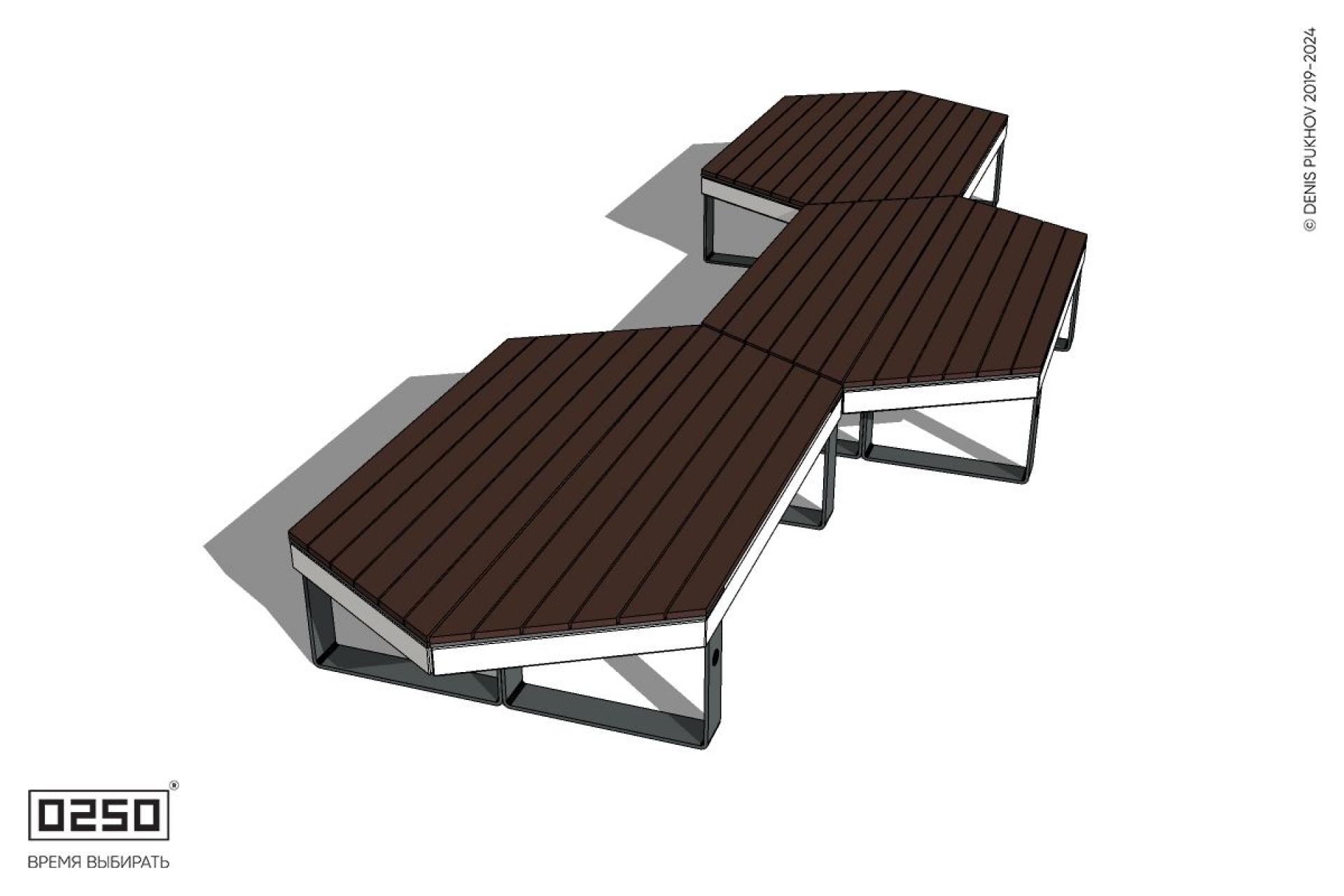 Уличная Скамейка паратрапецевидная трехпролетная на ножках производство 0250