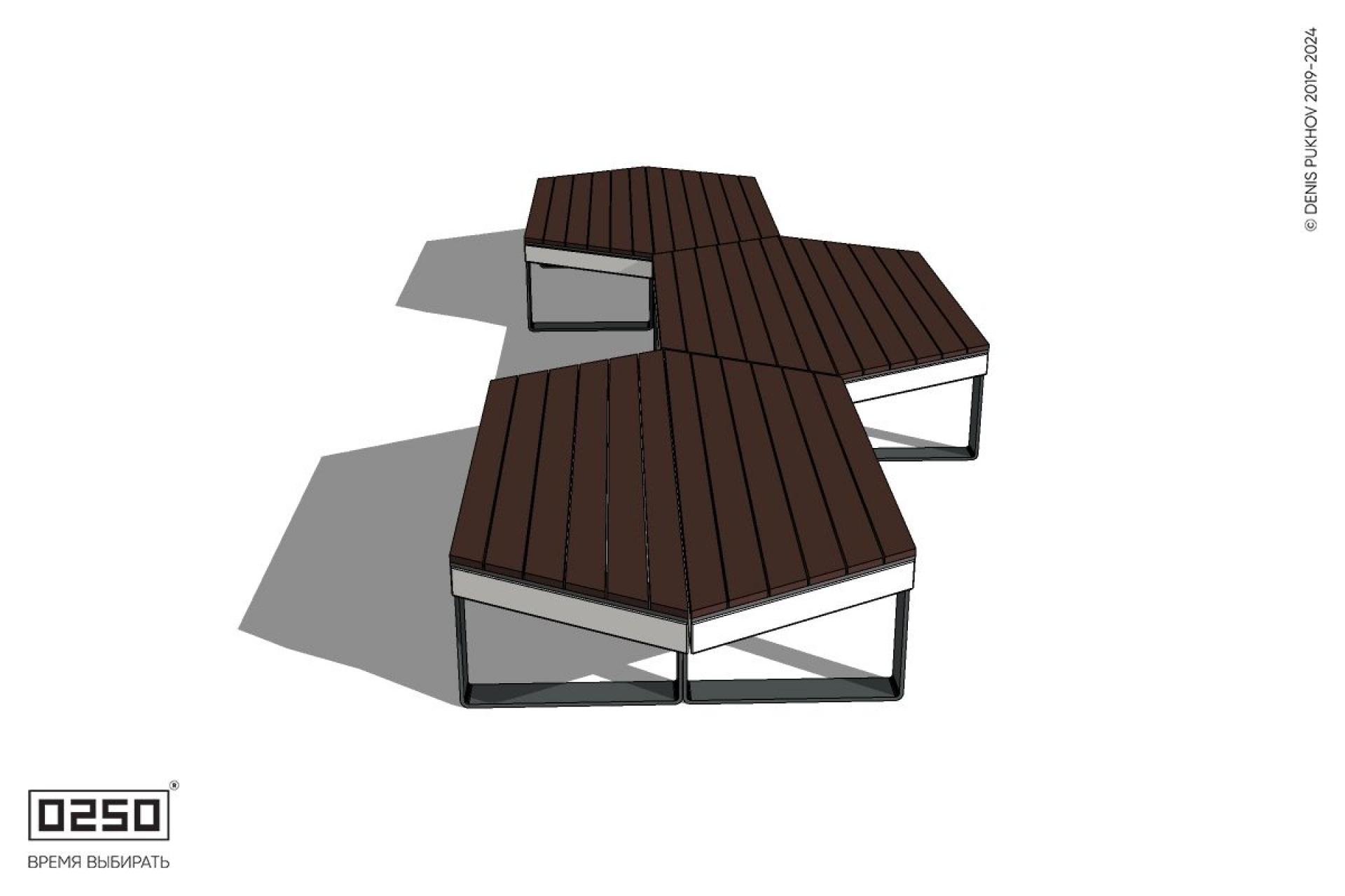 Уличная Скамейка паратрапецевидная трехпролетная на ножках производство 0250