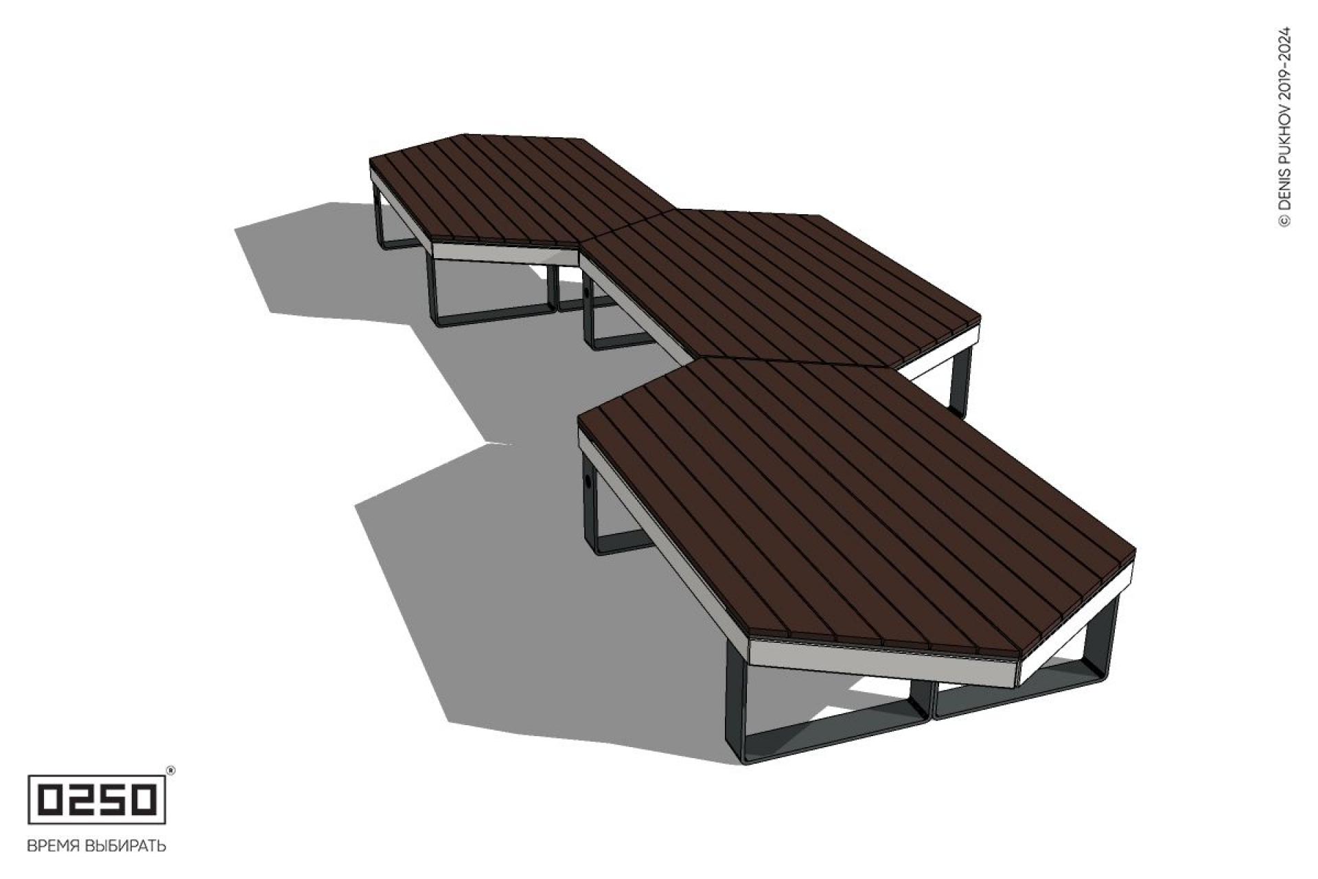 Уличная Скамейка паратрапецевидная трехпролетная на ножках производство 0250