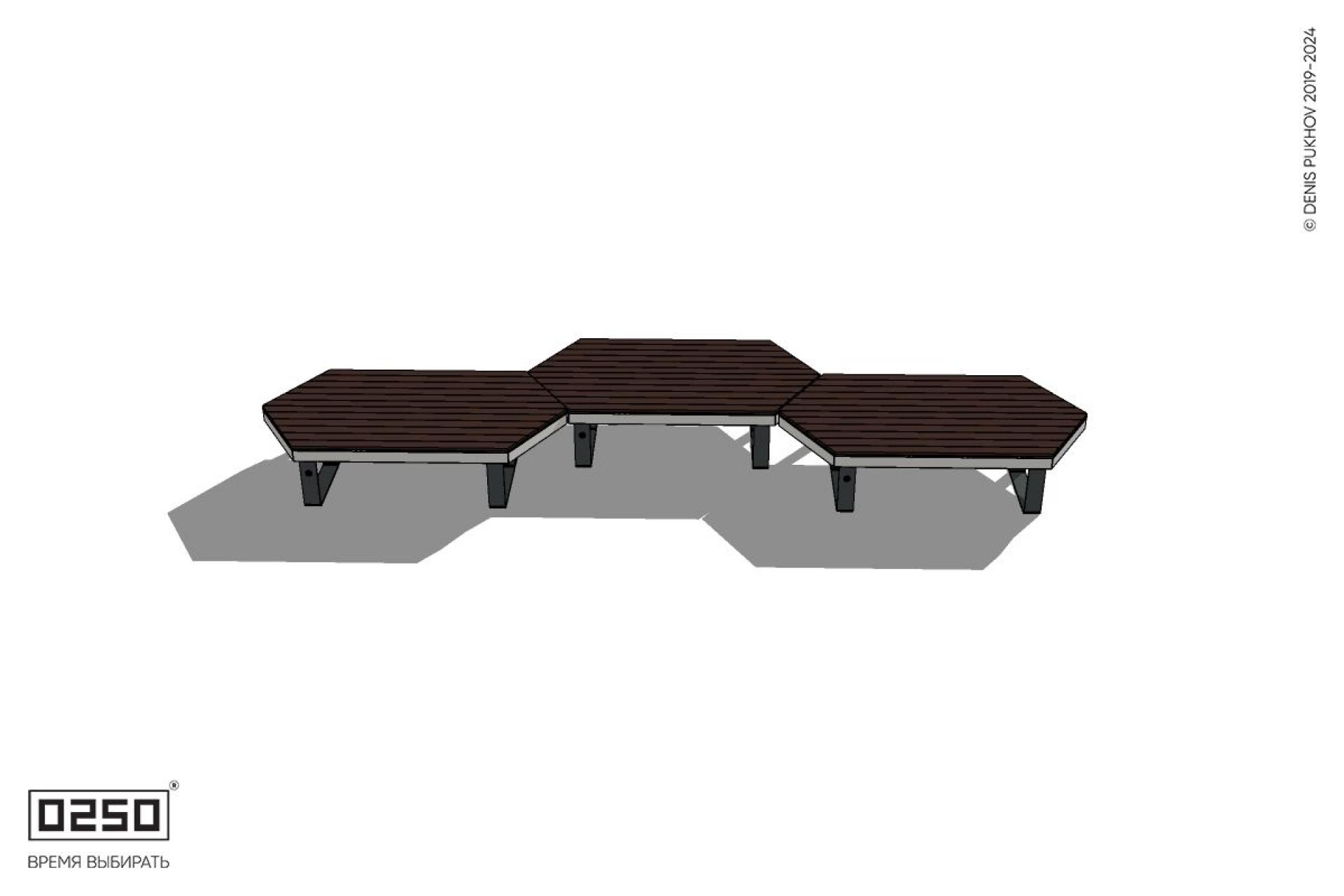 Уличная Скамейка паратрапецевидная трехпролетная на ножках производство 0250