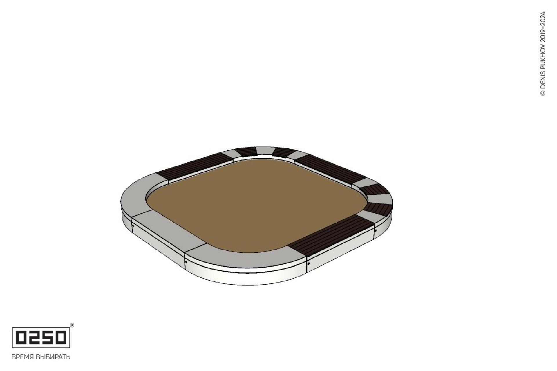 Уличная Скамейка песочница квадрокруг с комбинированным настилом производство 0250