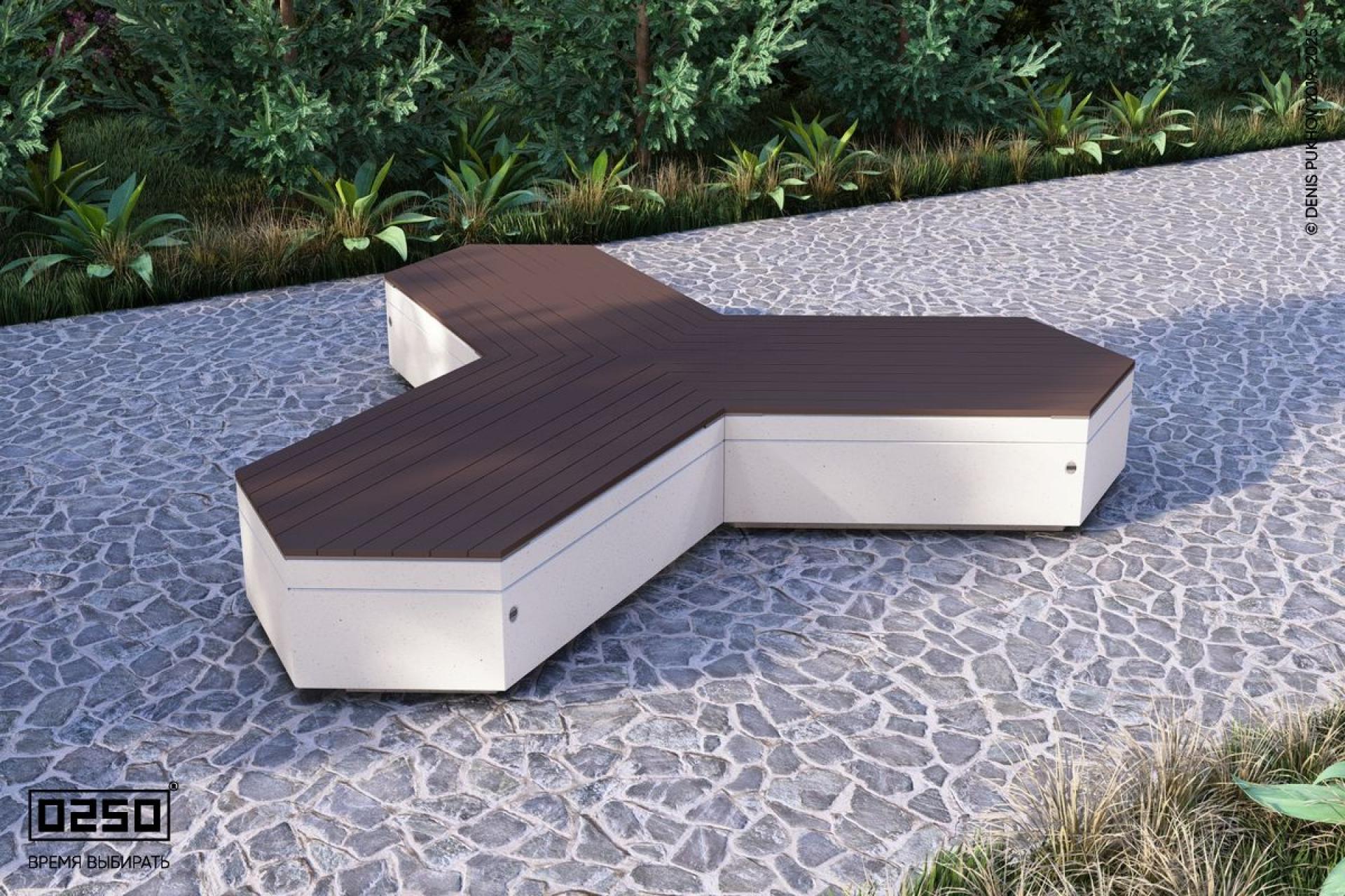 Трехлучевая двухсторонняя скамейка на блоке  Уличная Трехлучевая двухсторонняя скамейка на блоке производство 0250, module