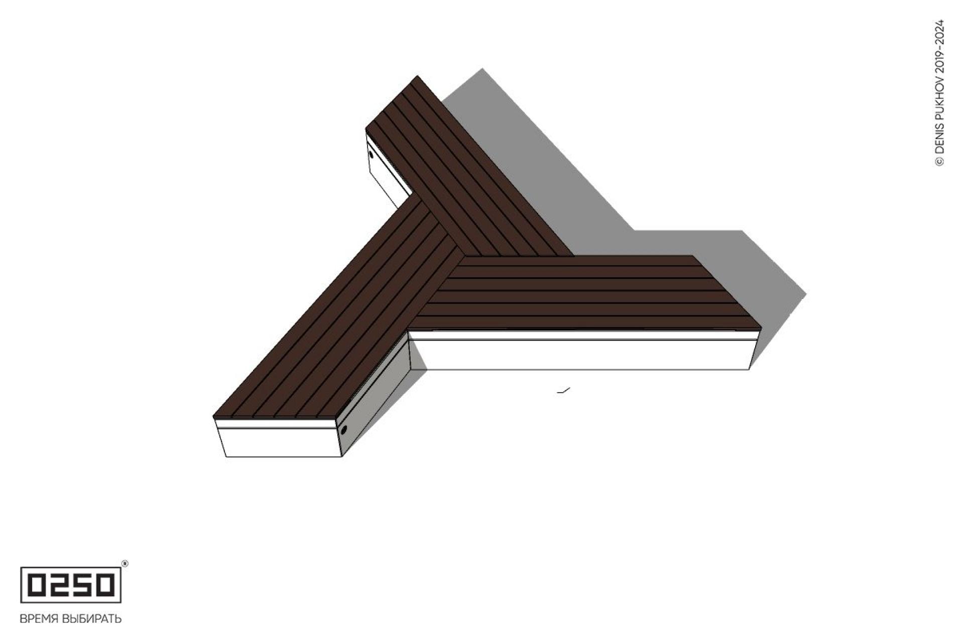 Уличная Скамейка трехлучевая скошенная на блоке производство 0250