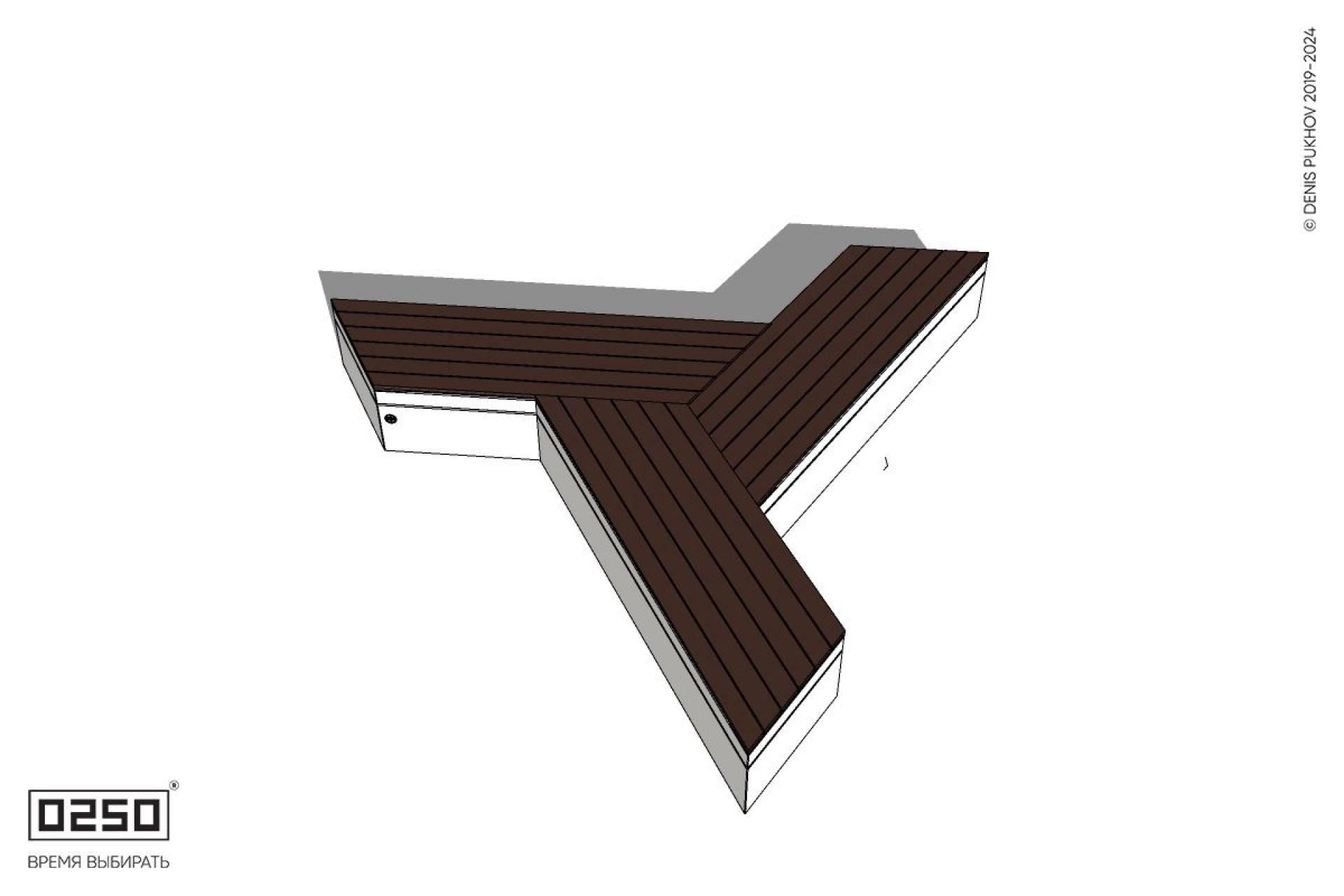 Уличная Скамейка трехлучевая скошенная на блоке производство 0250