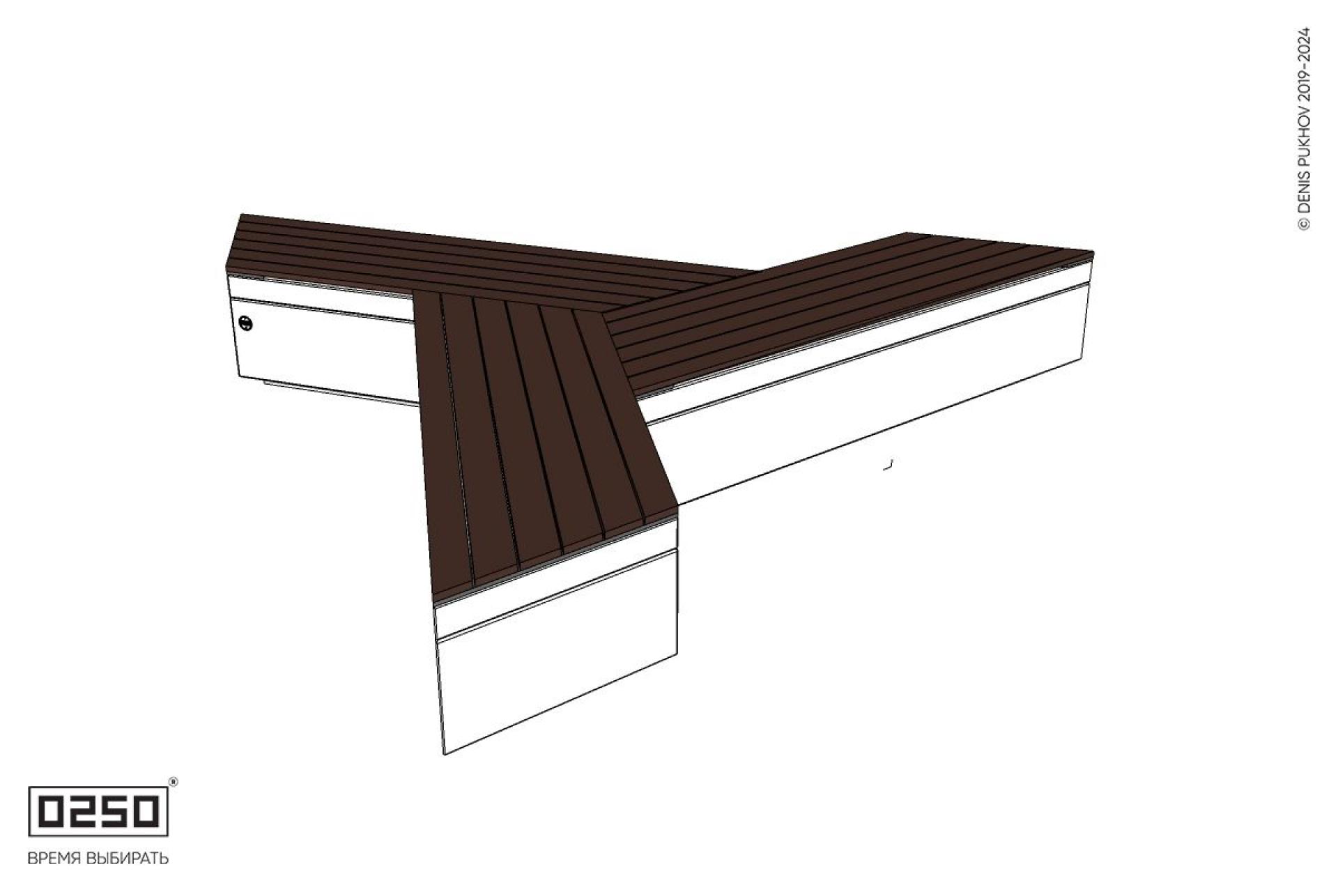 Уличная Скамейка трехлучевая скошенная на блоке производство 0250