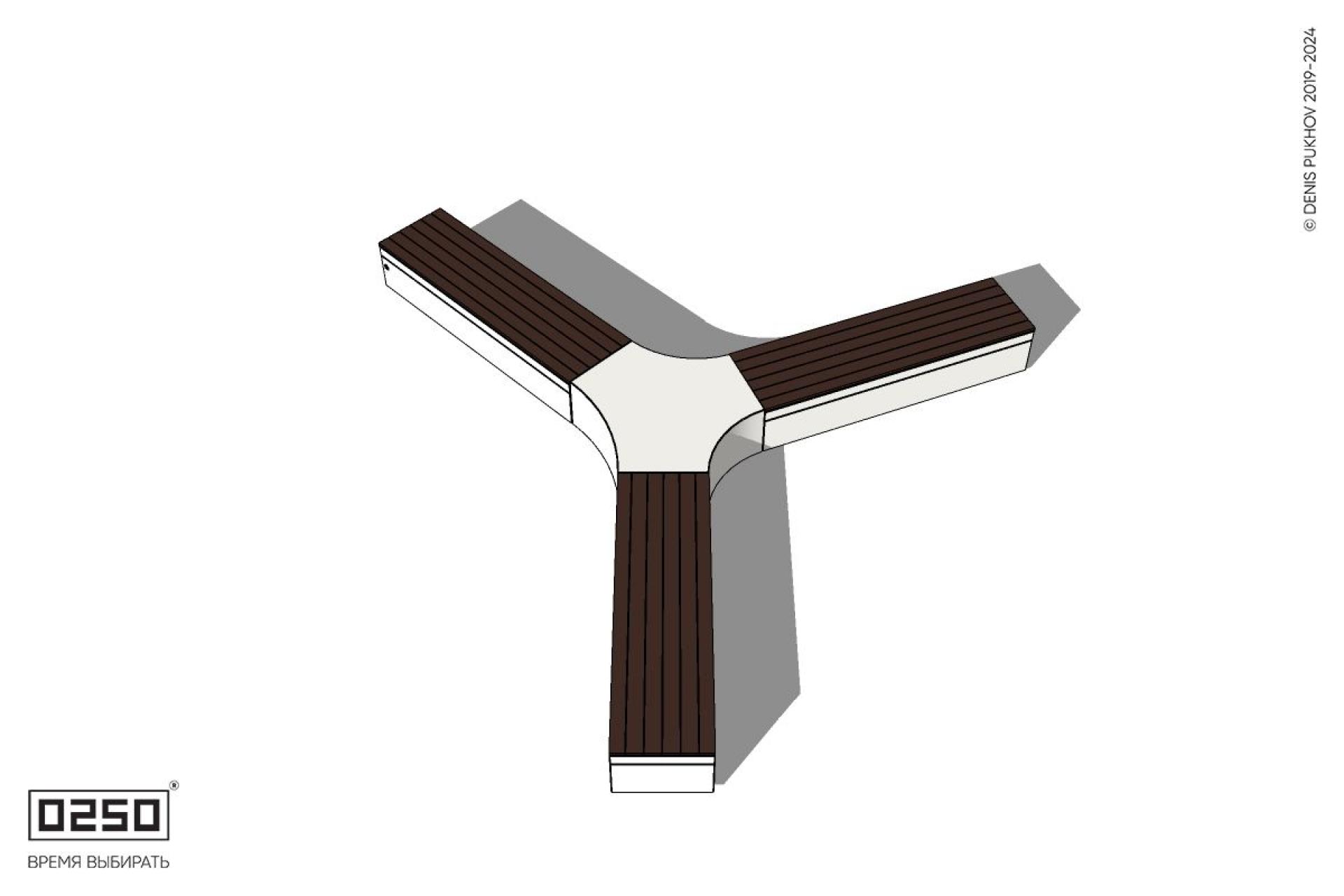 Уличная Скамейка трехлучевая с трилистником на блоке производство 0250