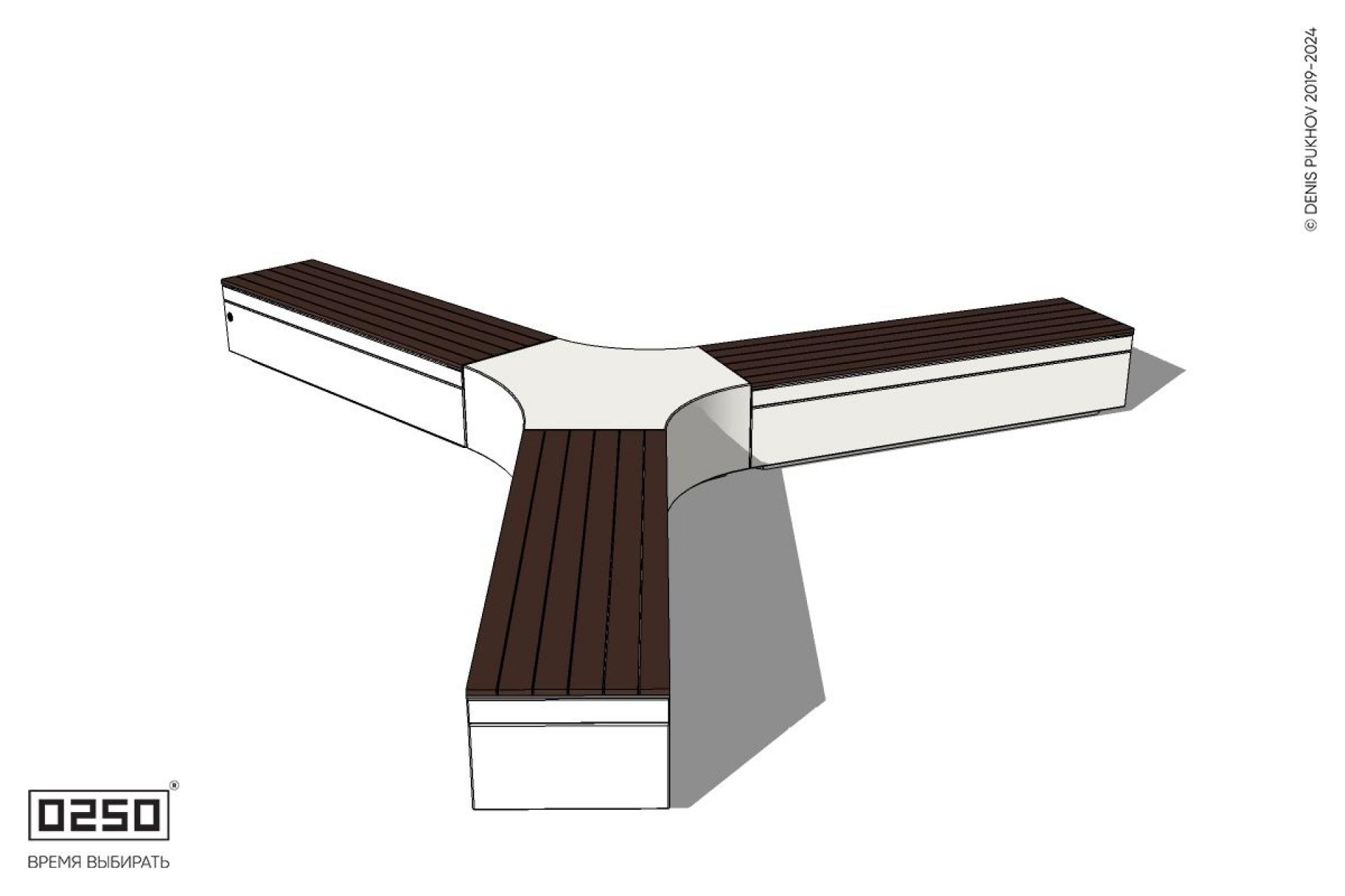 Уличная Скамейка трехлучевая с трилистником на блоке производство 0250