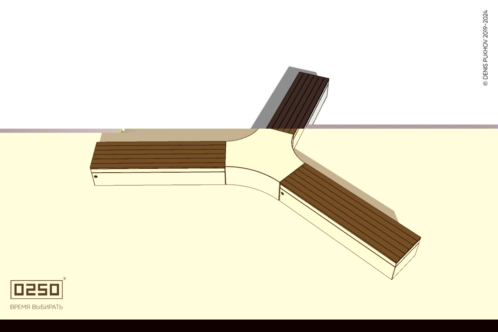 Уличная Скамейка трехлучевая с трилистником на блоке производство 0250