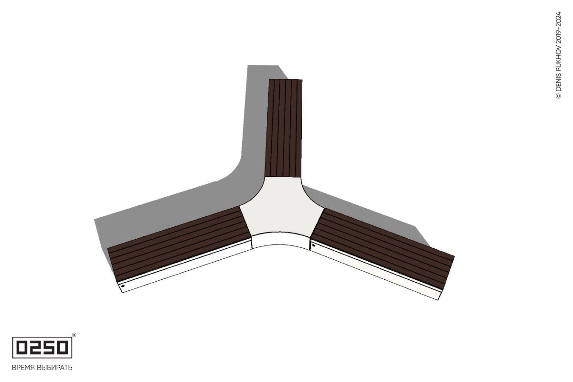 Уличная Скамейка трехлучевая с трилистником на блоке производство 0250