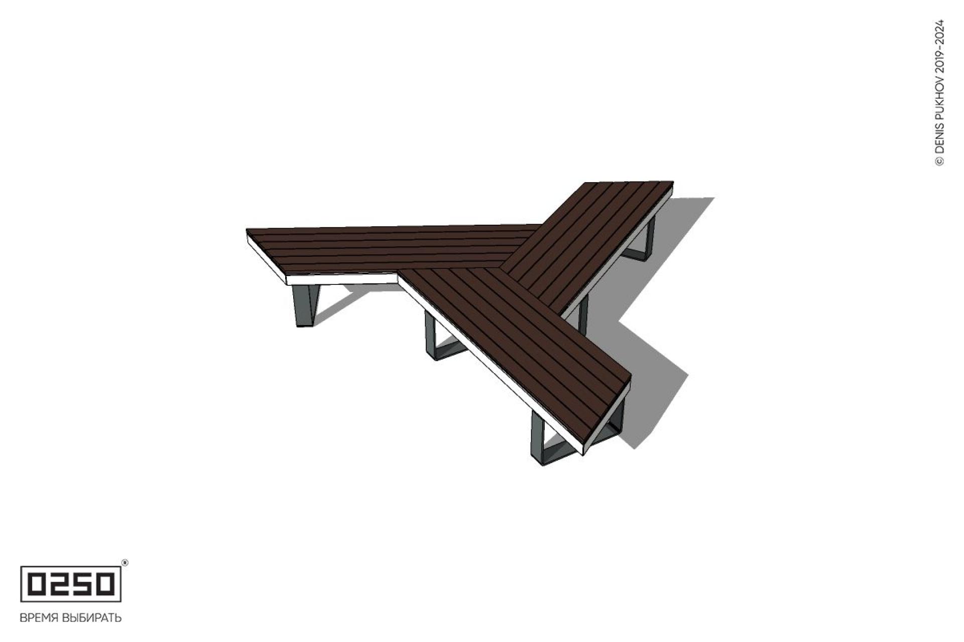 Уличная Скамейка трехлучевая трапециевидная на ножках производство 0250