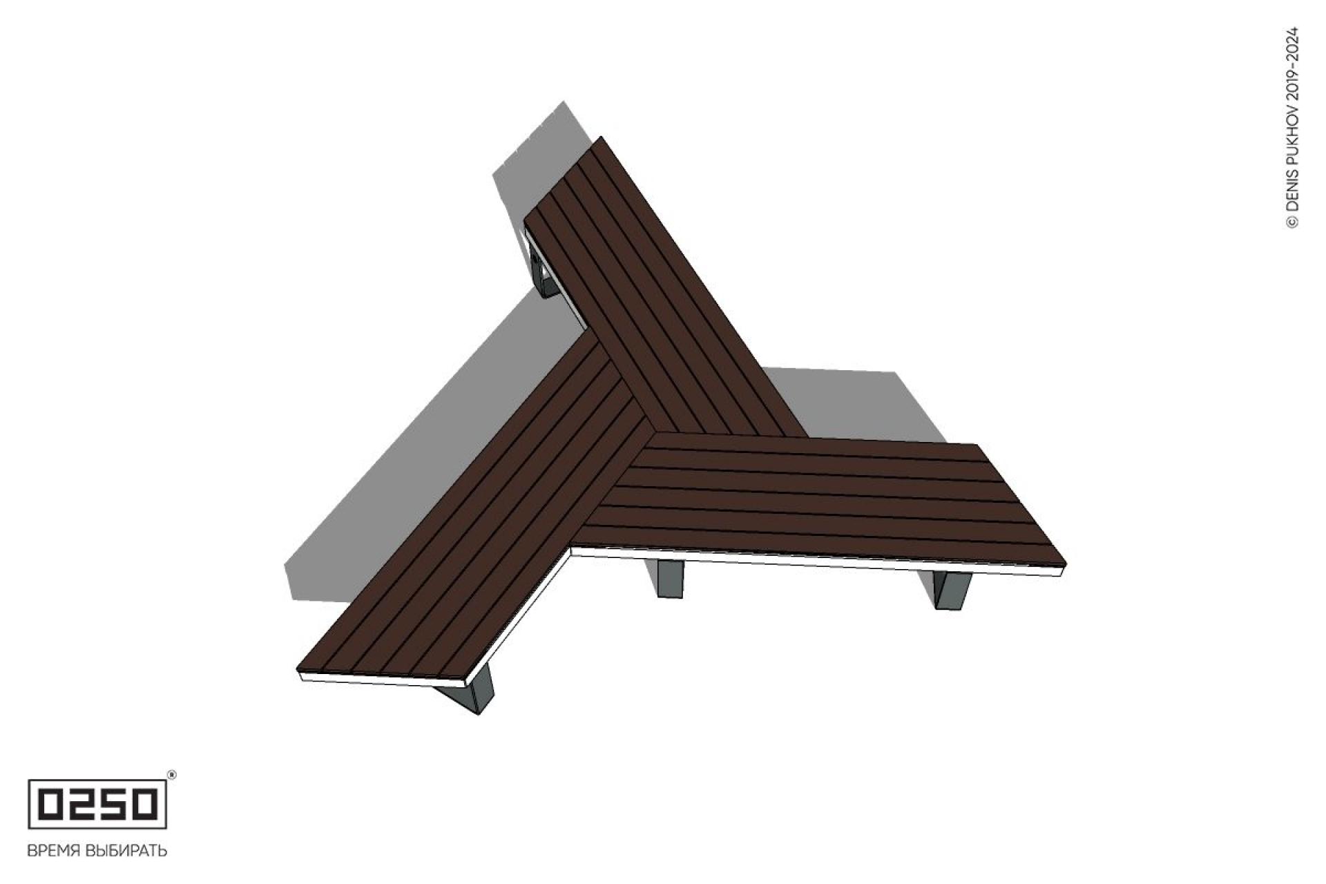 Уличная Скамейка трехлучевая трапециевидная на ножках производство 0250