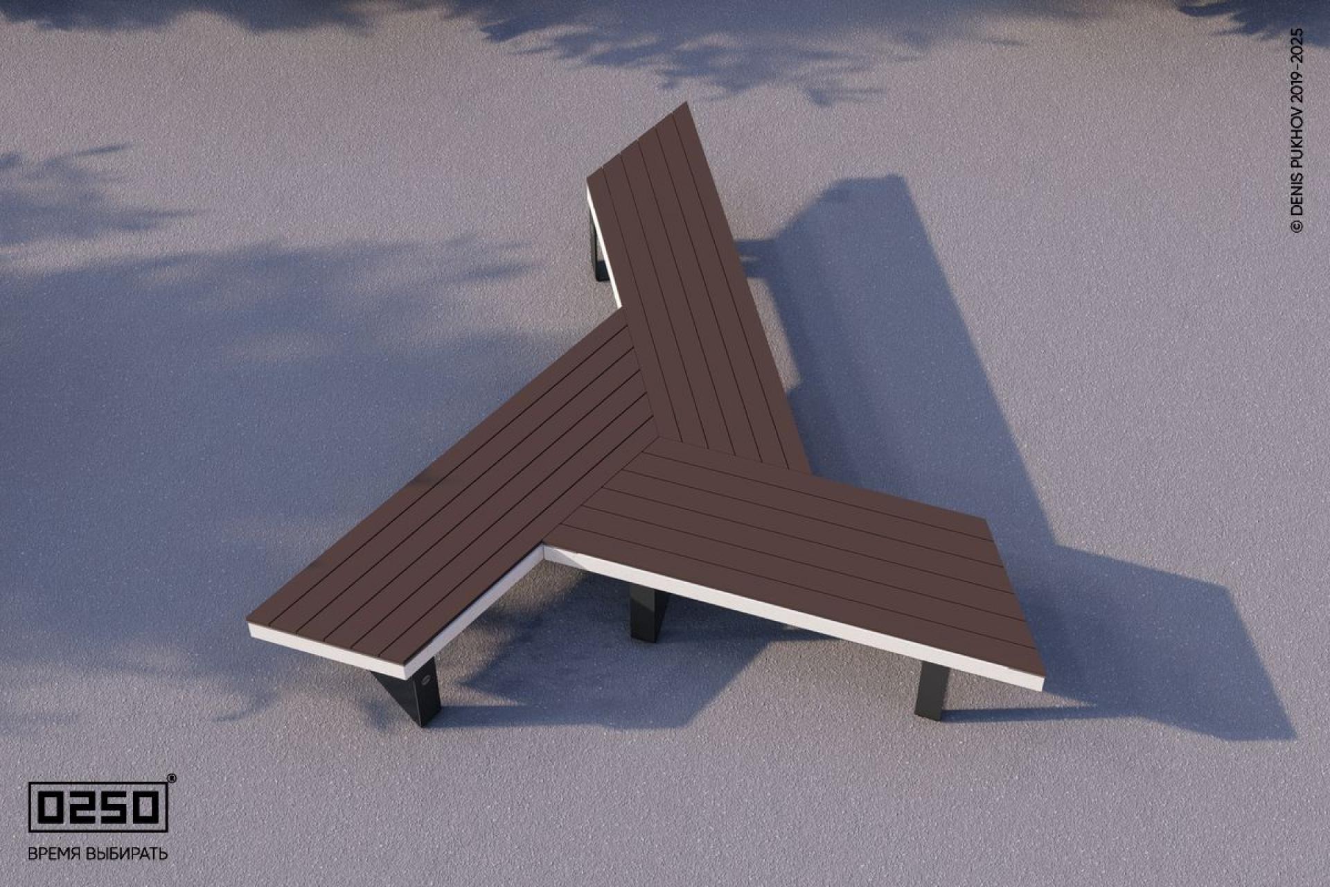 Уличная Скамейка трехлучевая трапециевидная на ножках производство 0250, module