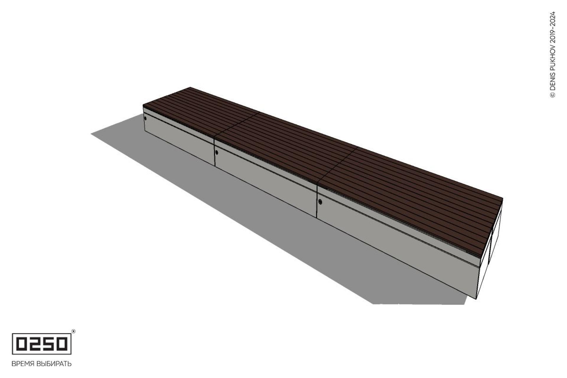 Уличная Скамейка параллелограммная левая двухсторонняя трехпролетная на блоке производство 0250