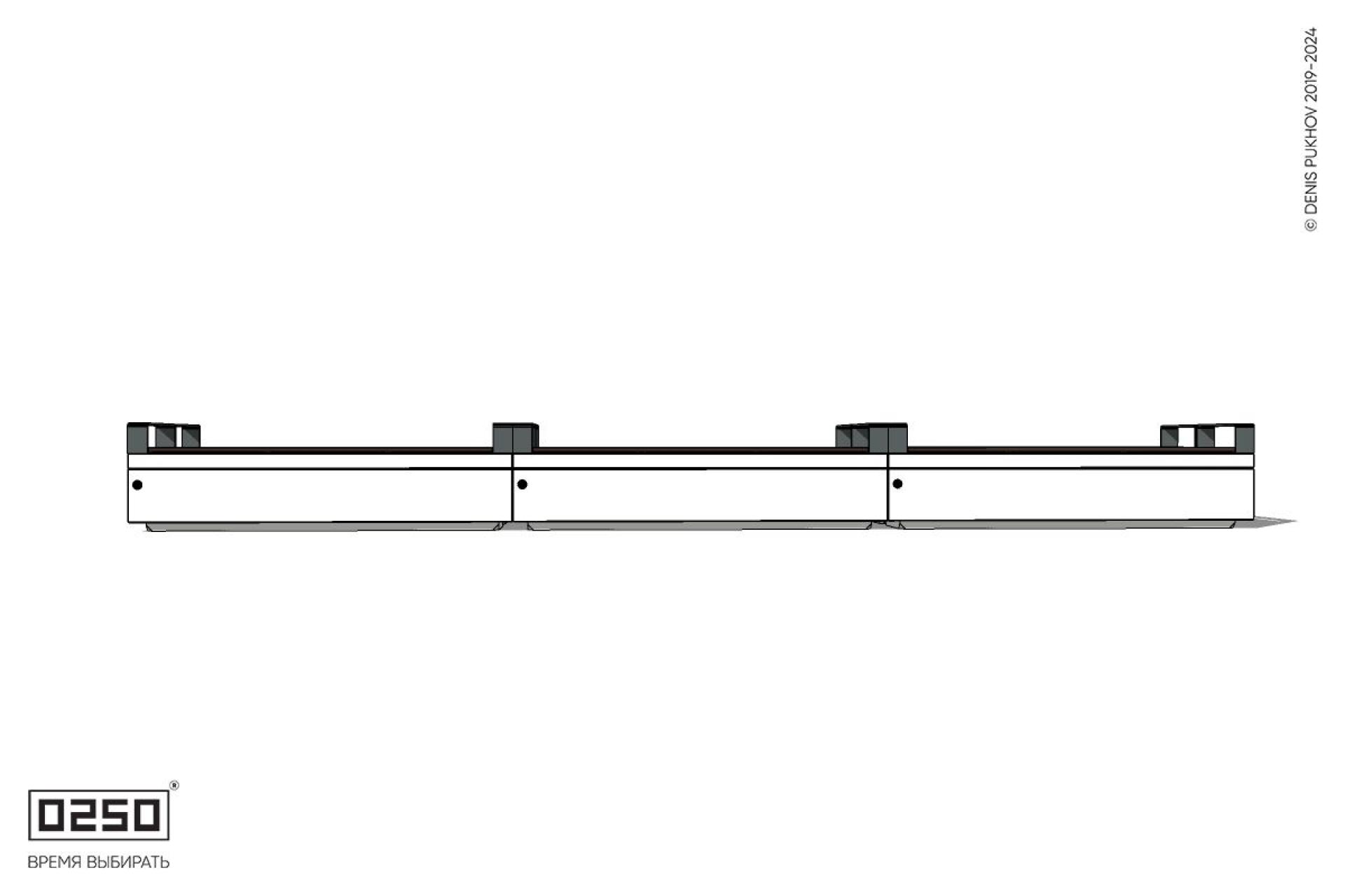 Уличная Скамейка двухсторонняя трехпролетная с частыми подлокотниками на блоке производство 0250