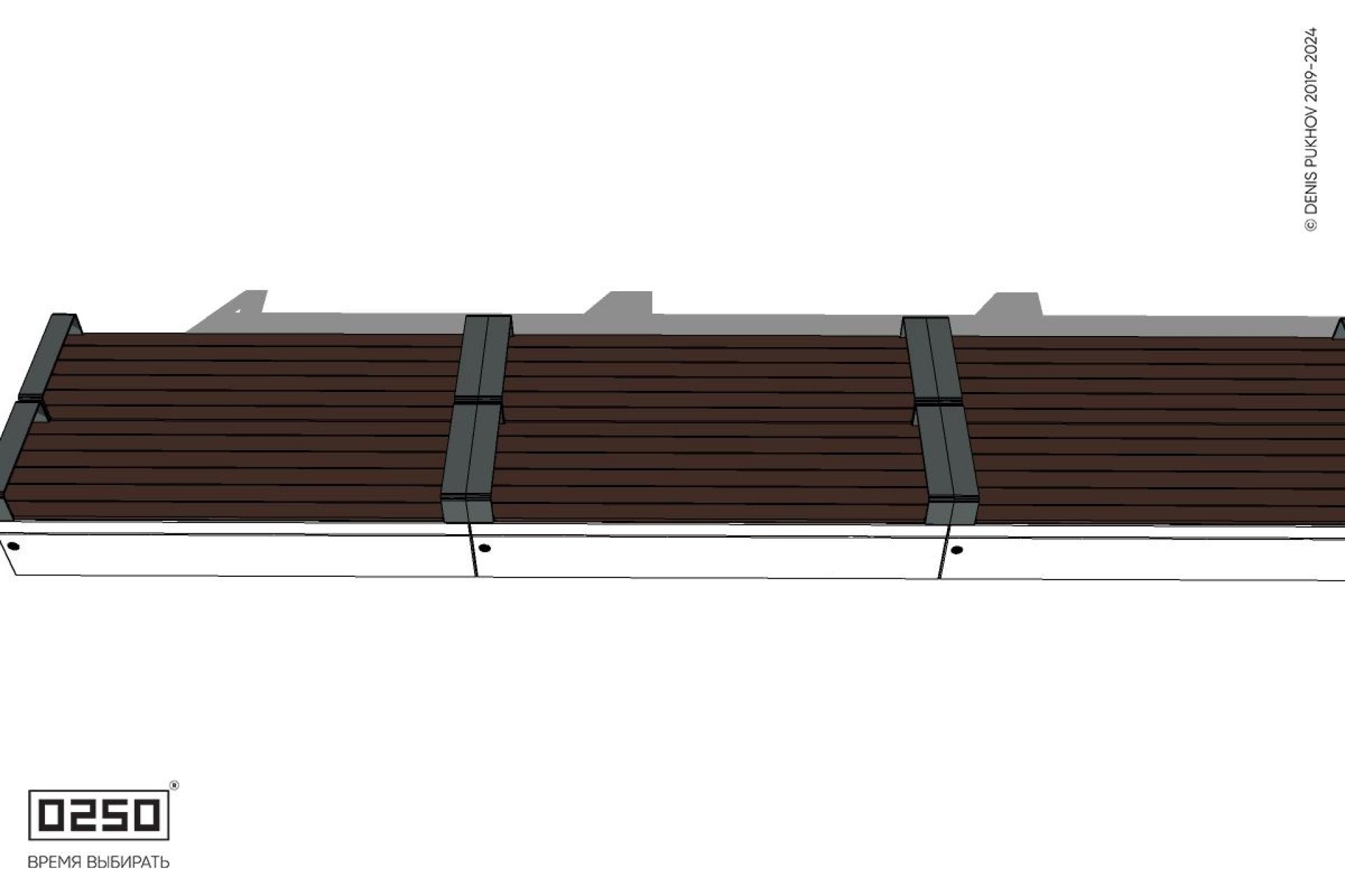 Уличная Скамейка двухсторонняя трехпролетная с частыми подлокотниками на блоке производство 0250