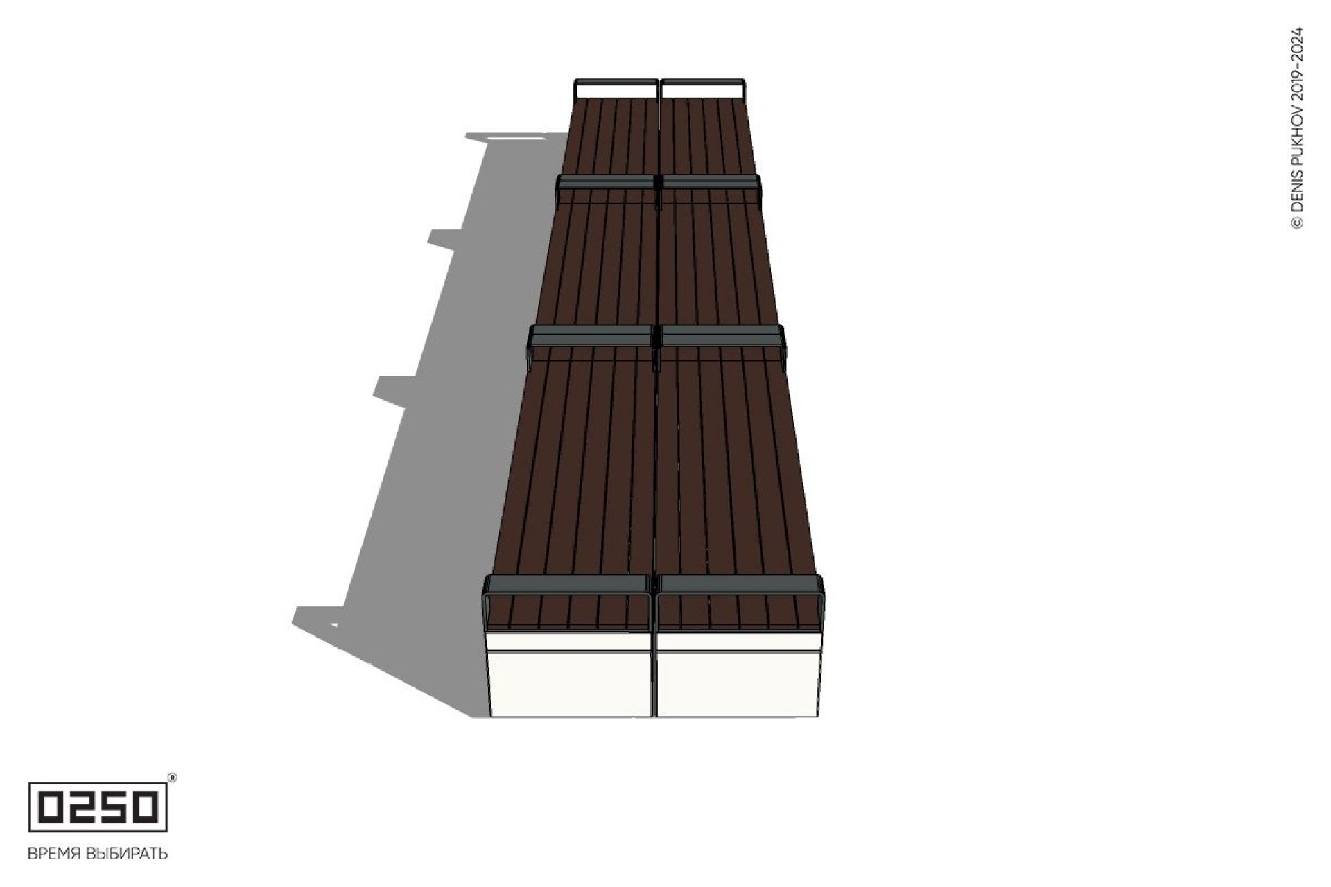 Уличная Скамейка двухсторонняя трехпролетная с частыми подлокотниками на блоке производство 0250