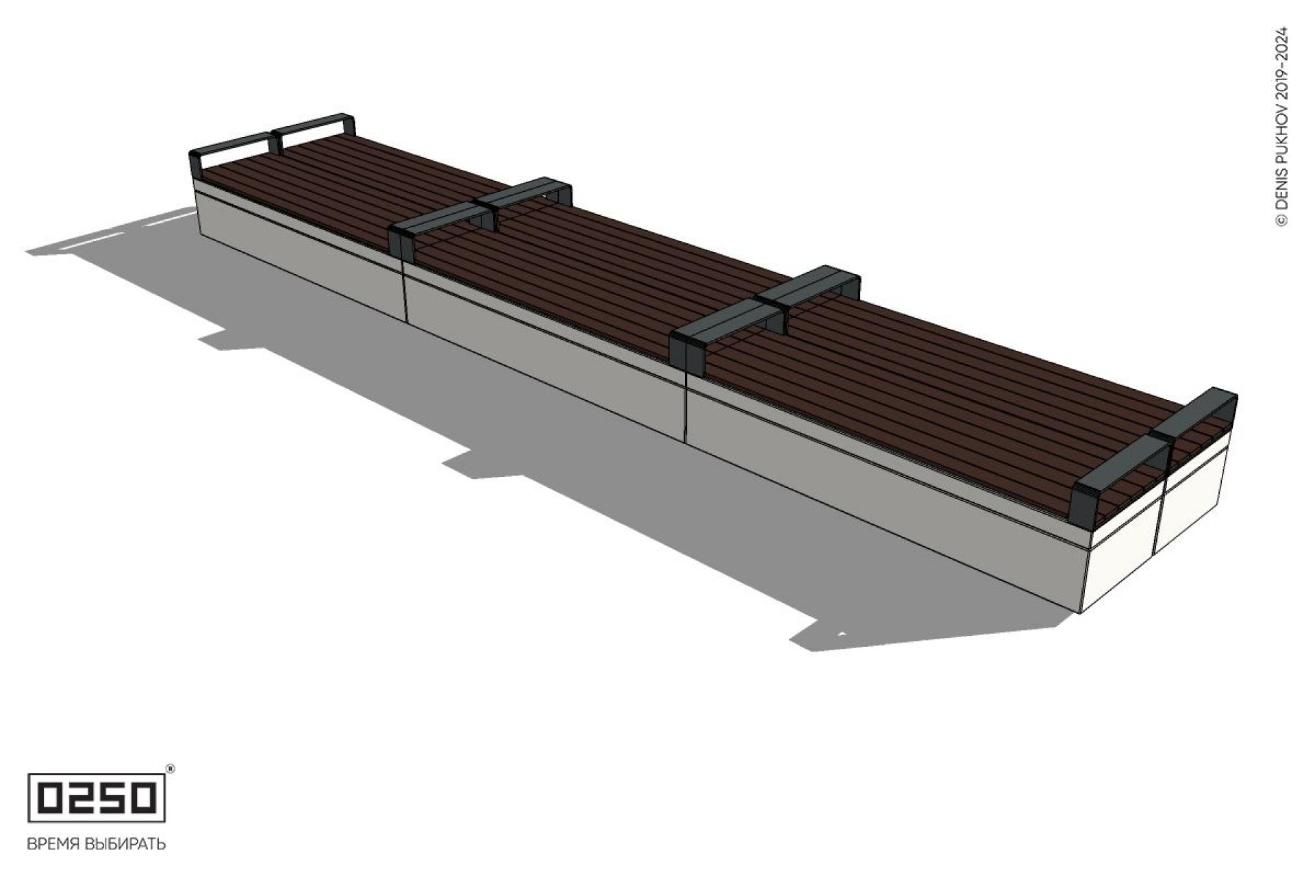 Уличная Скамейка двухсторонняя трехпролетная с частыми подлокотниками на блоке производство 0250