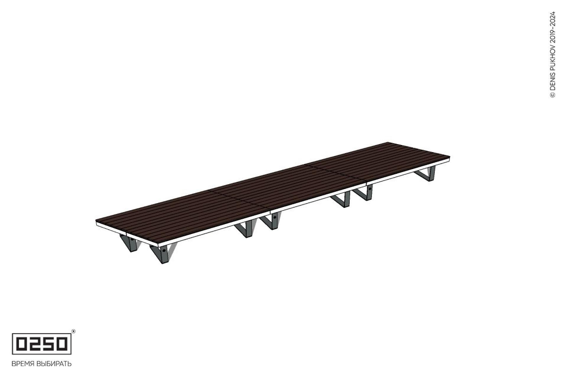 Уличная Скамейка параллелограммная левая двухсторонняя трехпролетная на ножках производство 0250