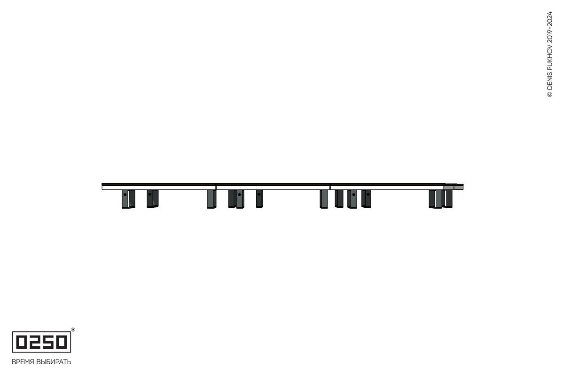 Уличная Скамейка параллелограммная правая двухсторонняя трехпролетная на ножках производство 0250