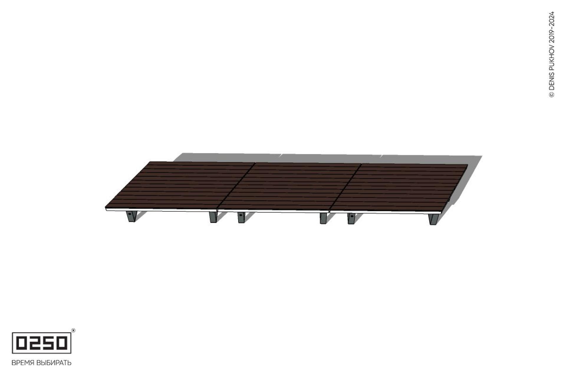 Уличная Скамейка параллелограммная правая двухсторонняя трехпролетная на ножках производство 0250