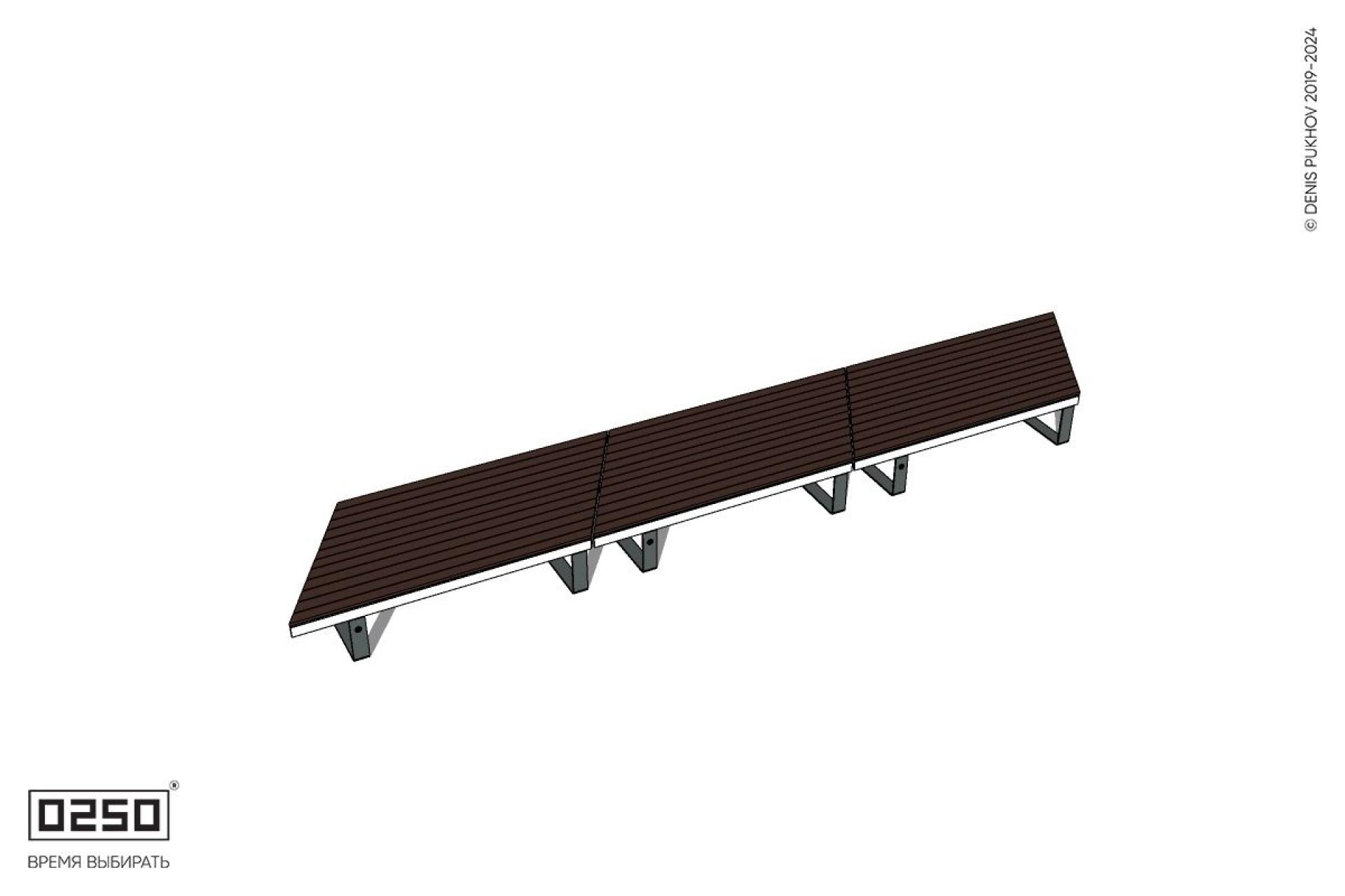 Уличная Скамейка параллелограммная правая двухсторонняя трехпролетная на ножках производство 0250