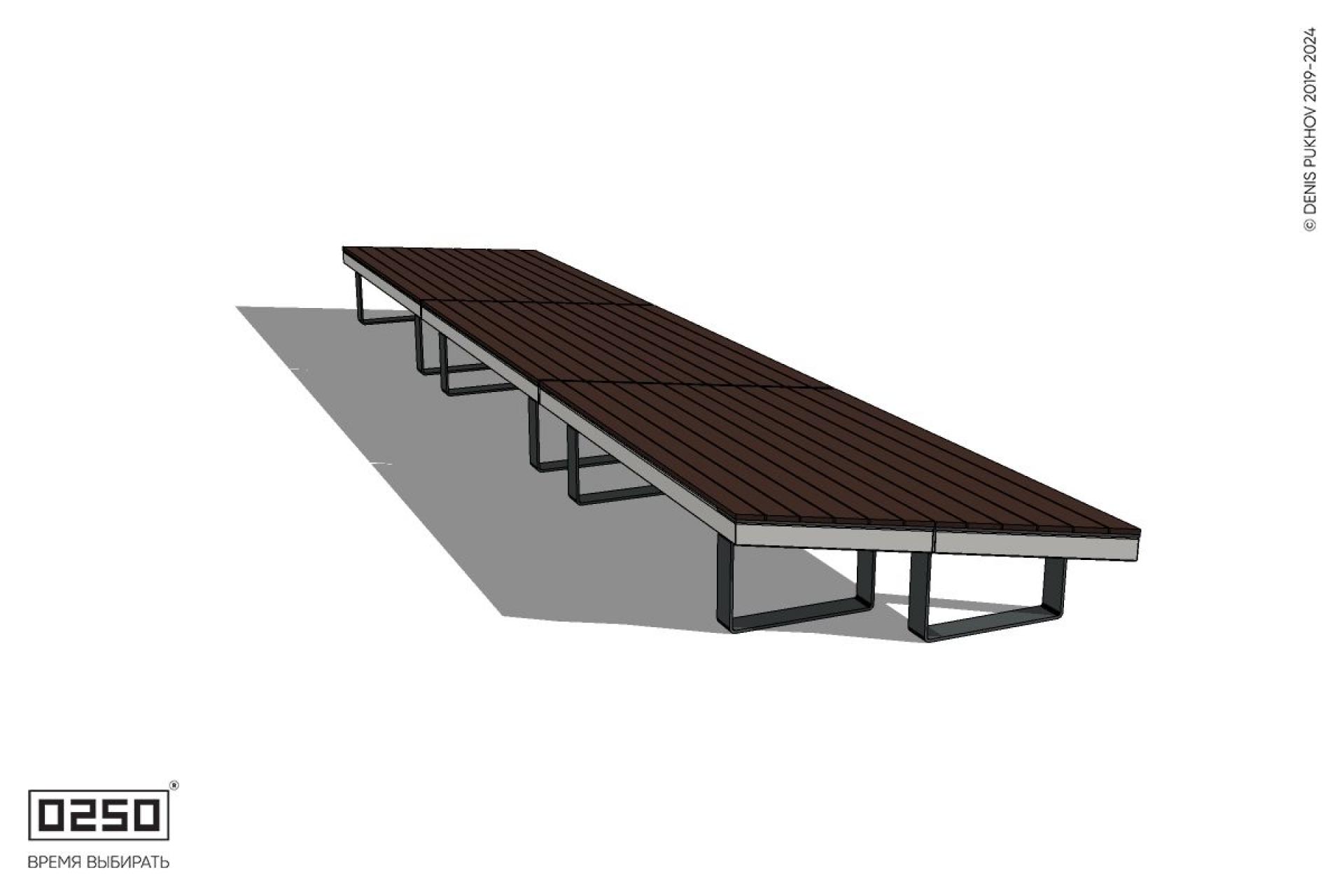 Уличная Скамейка параллелограммная правая двухсторонняя трехпролетная на ножках производство 0250