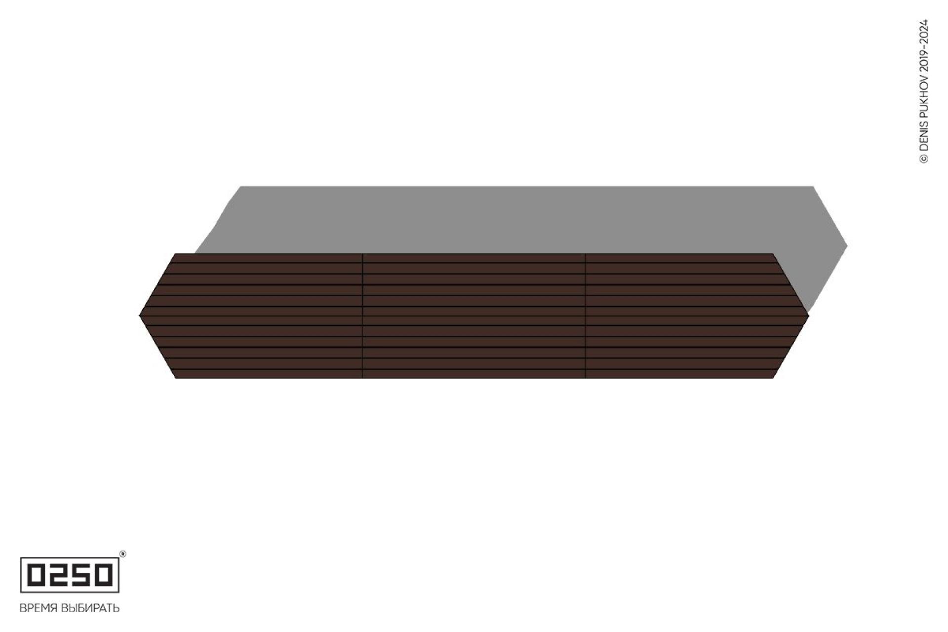 Скамейка двухсторонняя трехпролетная с клиновидным торцом на ножках  Уличная Скамейка двухсторонняя трехпролетная с клиновидным торцом на ножках производство 0250, module