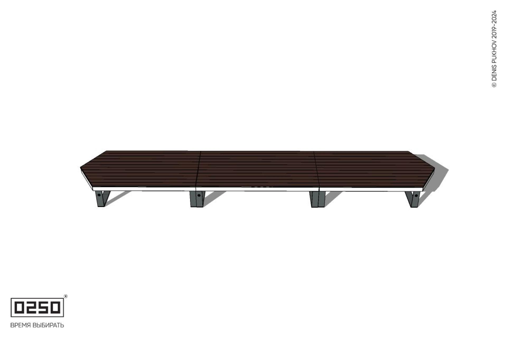 Уличная Скамейка двухсторонняя трехпролетная с клиновидным торцом на ножках производство 0250 Уличная Скамейка двухсторонняя трехпролетная с клиновидным торцом на ножках производство 0250