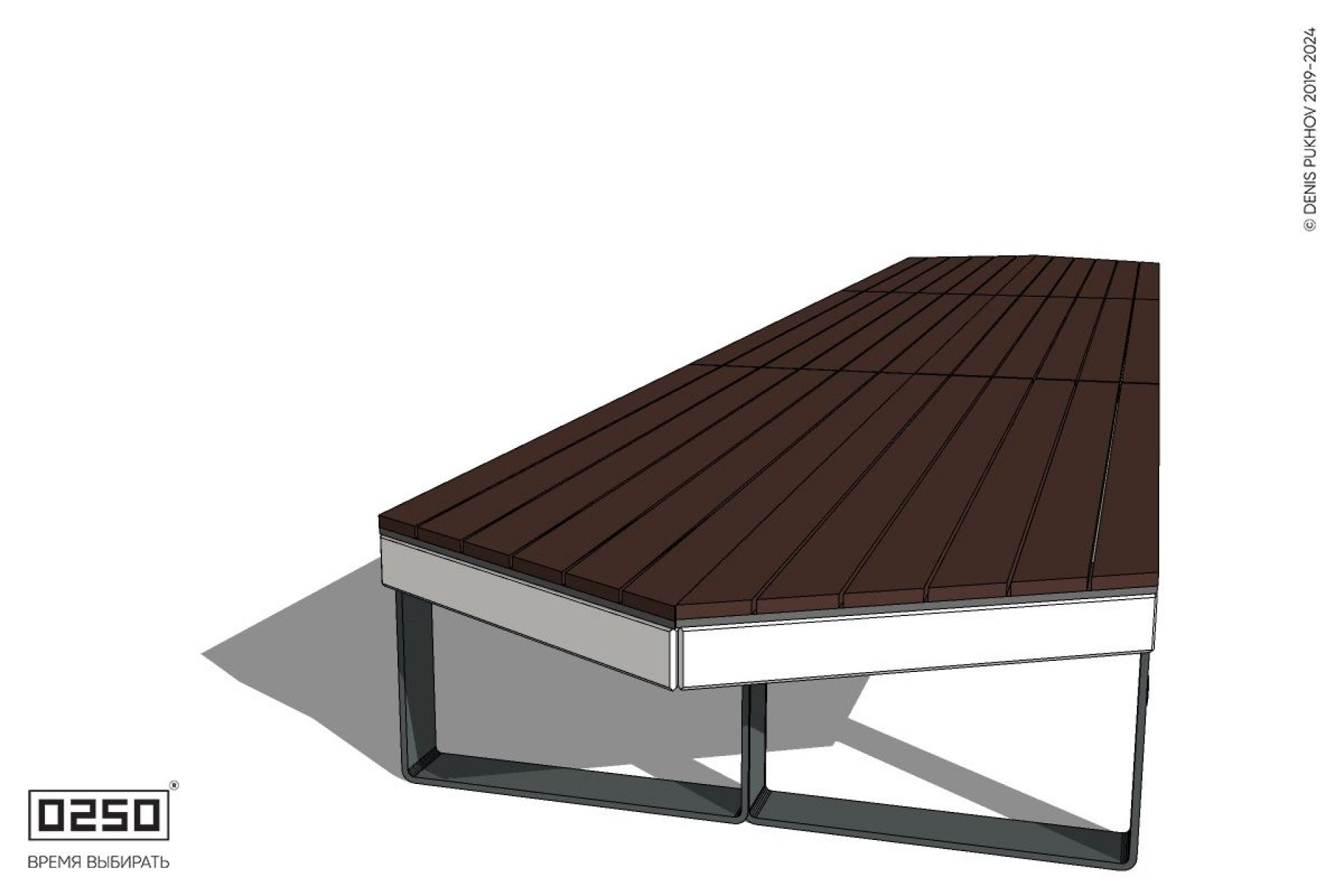 Уличная Скамейка двухсторонняя трехпролетная с клиновидным торцом на ножках производство 0250 Уличная Скамейка двухсторонняя трехпролетная с клиновидным торцом на ножках производство 0250