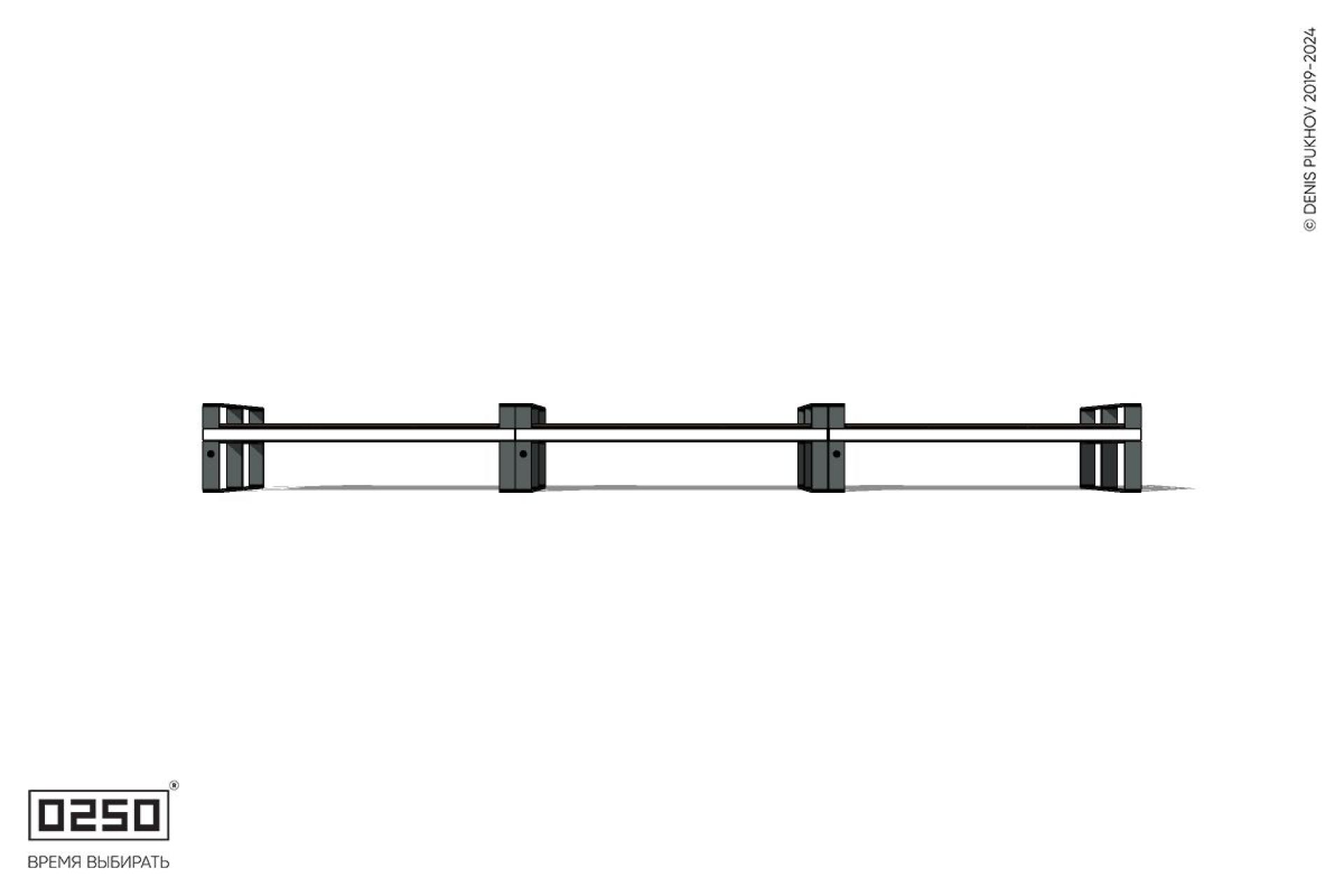 Уличная Скамейка двухсторонняя трехпролетная с частыми подлокотниками на ножках производство 0250