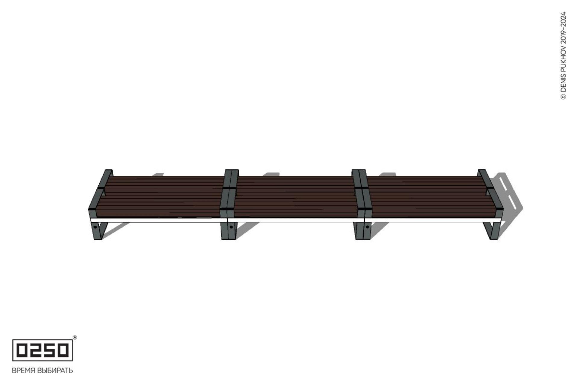 Уличная Скамейка двухсторонняя трехпролетная с частыми подлокотниками на ножках производство 0250