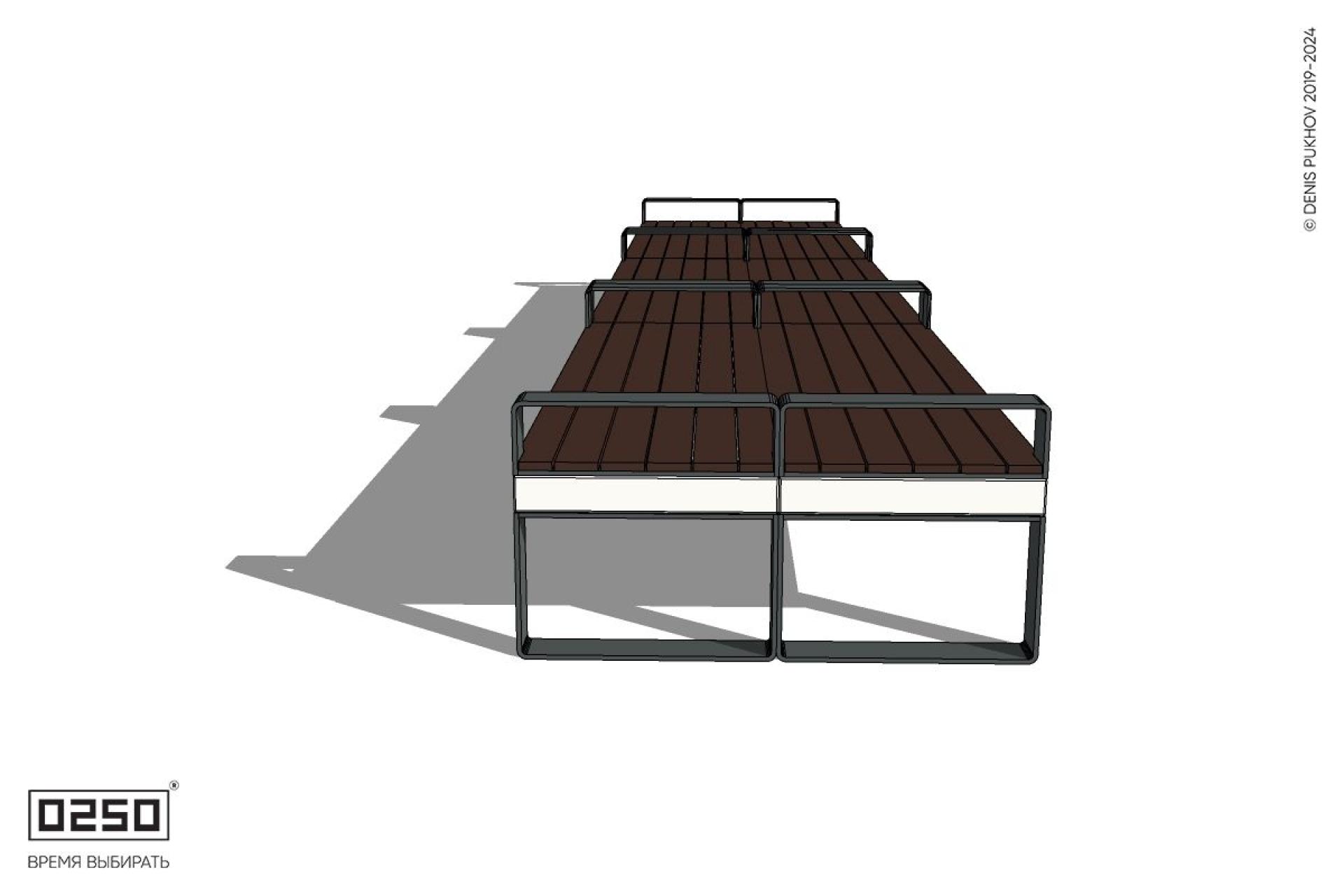 Уличная Скамейка двухсторонняя трехпролетная с частыми подлокотниками на ножках производство 0250