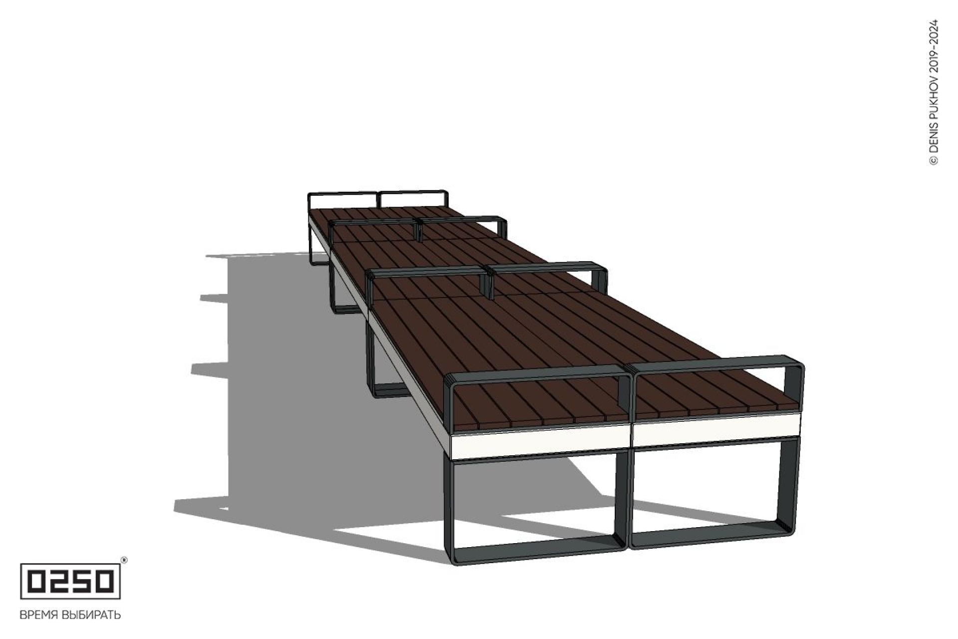 Уличная Скамейка двухсторонняя трехпролетная с частыми подлокотниками на ножках производство 0250