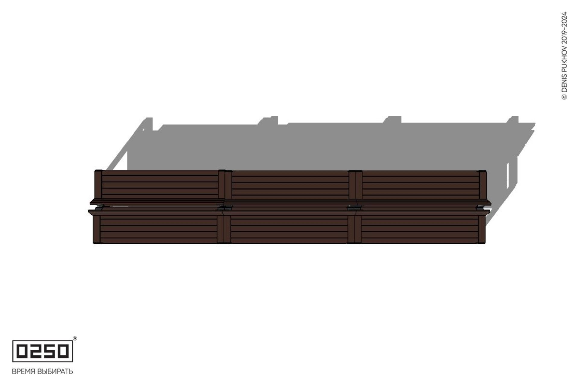 Уличная Скамейка двухсторонняя трехпролетная со спинкой и подлокотниками на ножках производство 0250, module
