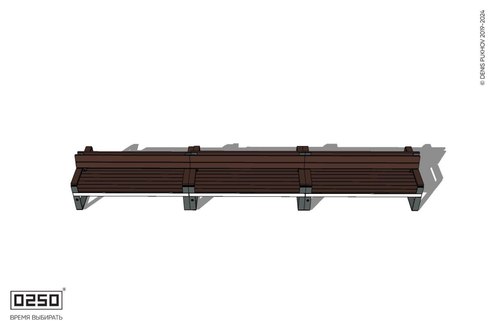 Уличная Скамейка двухсторонняя трехпролетная со спинкой и подлокотниками на ножках производство 0250