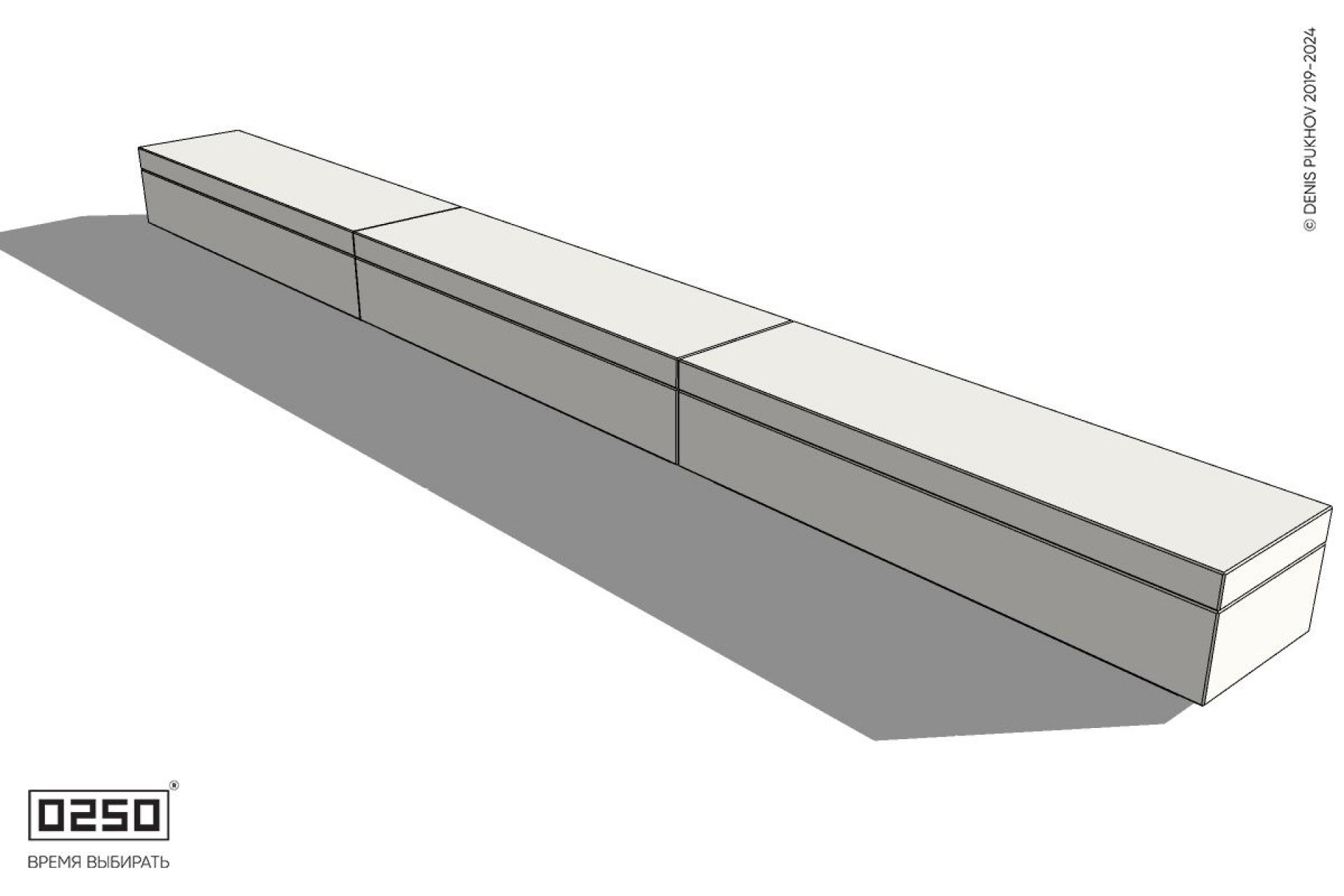 Уличная Бетонная трехпролетная скамейка на блоке производство 0250 Уличная Бетонная трехпролетная скамейка на блоке производство 0250