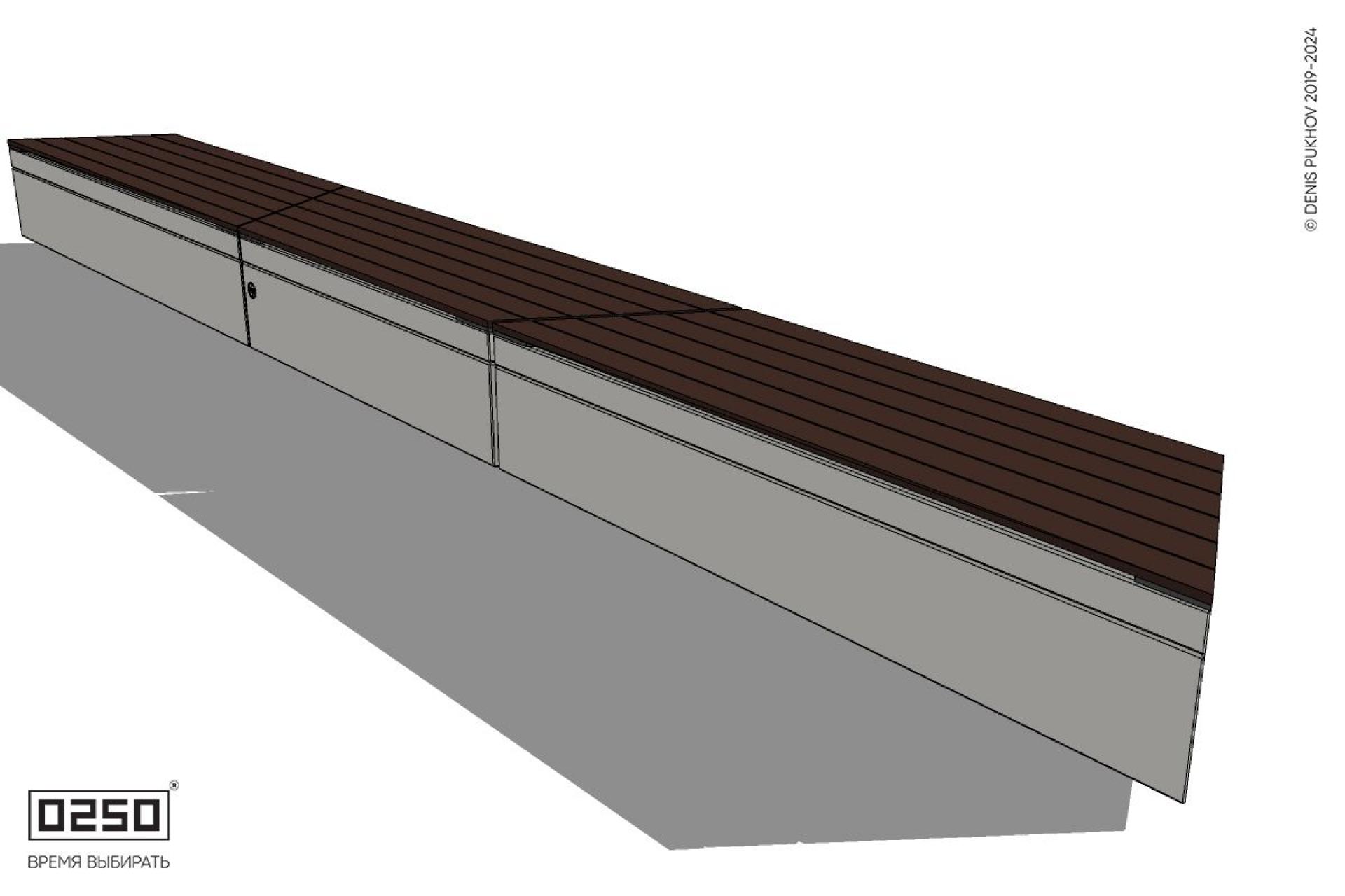 Уличная Скамейка трапециевидная трехпролетная на блоке производство 0250