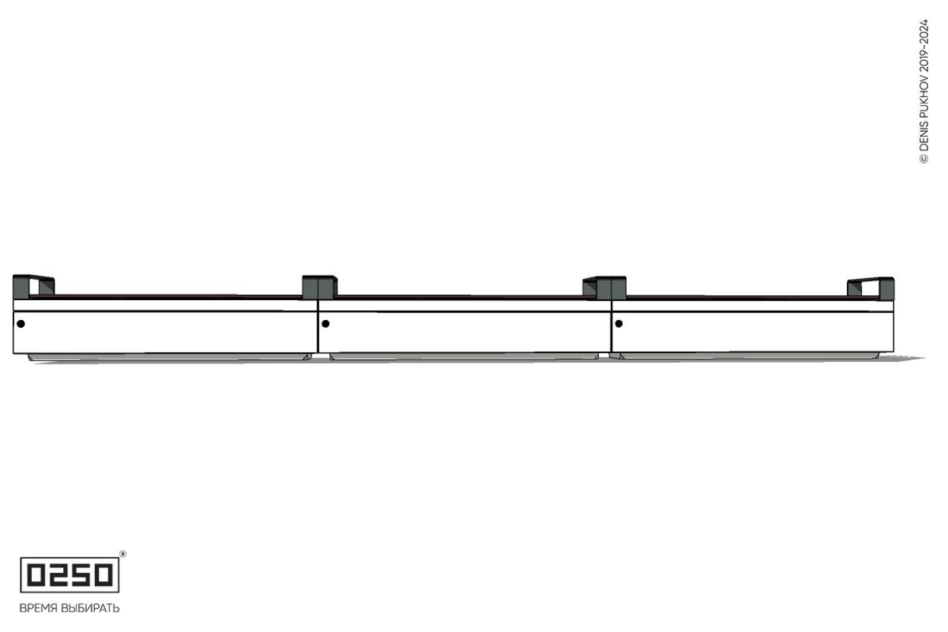 Уличная Скамейка трехпролетная с частыми подлокотниками на блоке производство 0250
